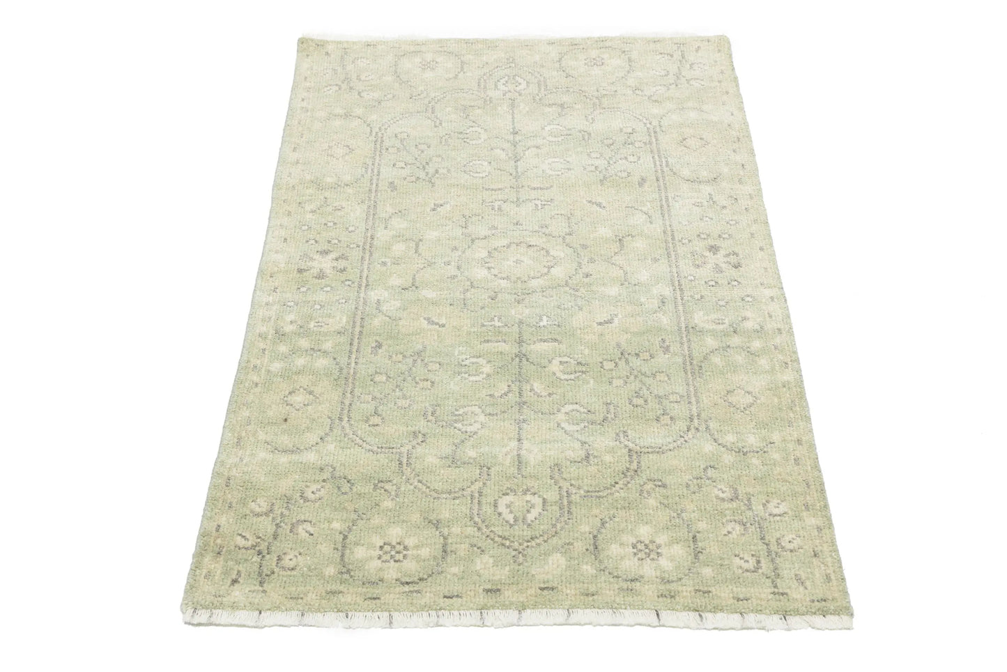 Handmade Small Distressed Floral Rug Muted