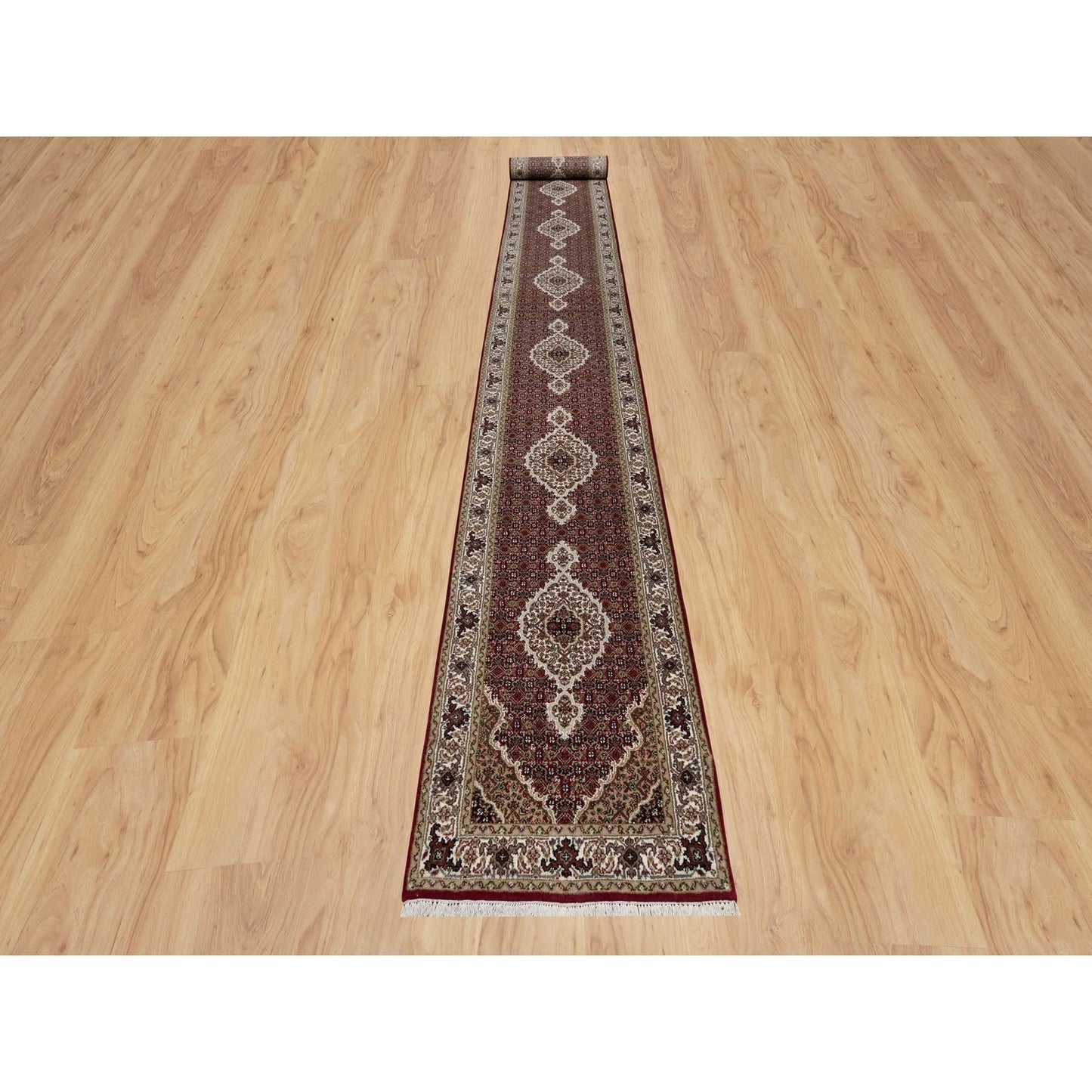 2'7"X20'4" Scarlet Red Tebraz Mahi Pure Wool Hand Knotted Xl Runner Rug