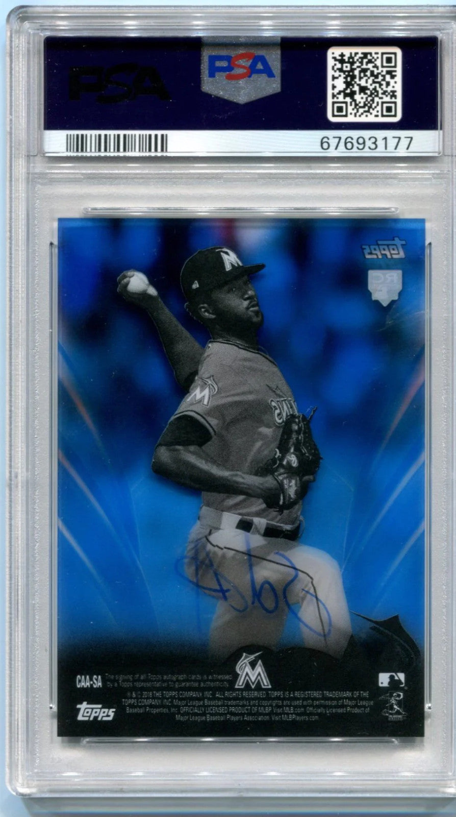 2018 Topps Clearly Authentic Sandy Alcantara Auto Blue 14/25 Psa 10