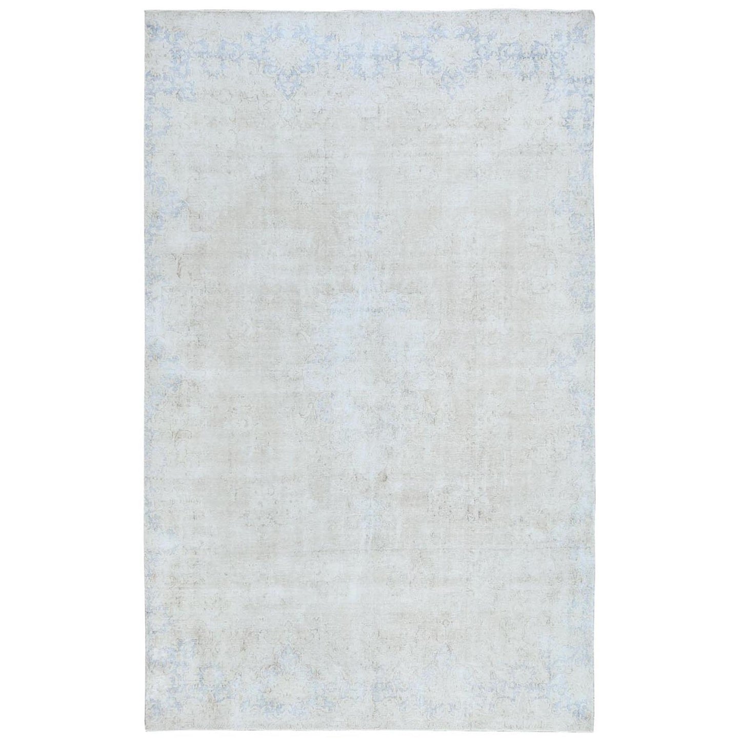 8'2"X13' Ivory Old Farsian Karman Hand Knotted Wool Distressed Look Rug