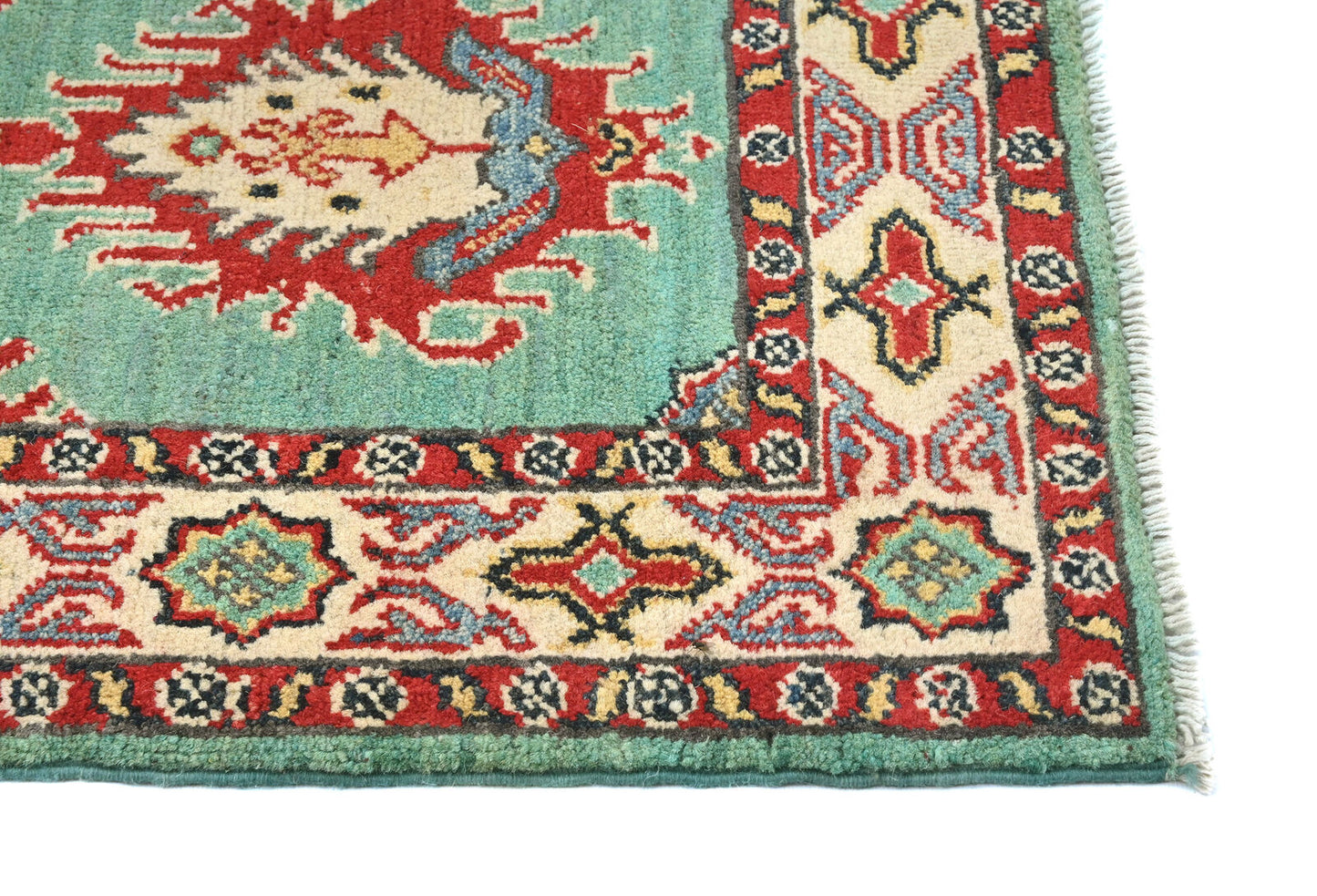 Hand-Knotted Kazak Tribal Runner Rug Geometric