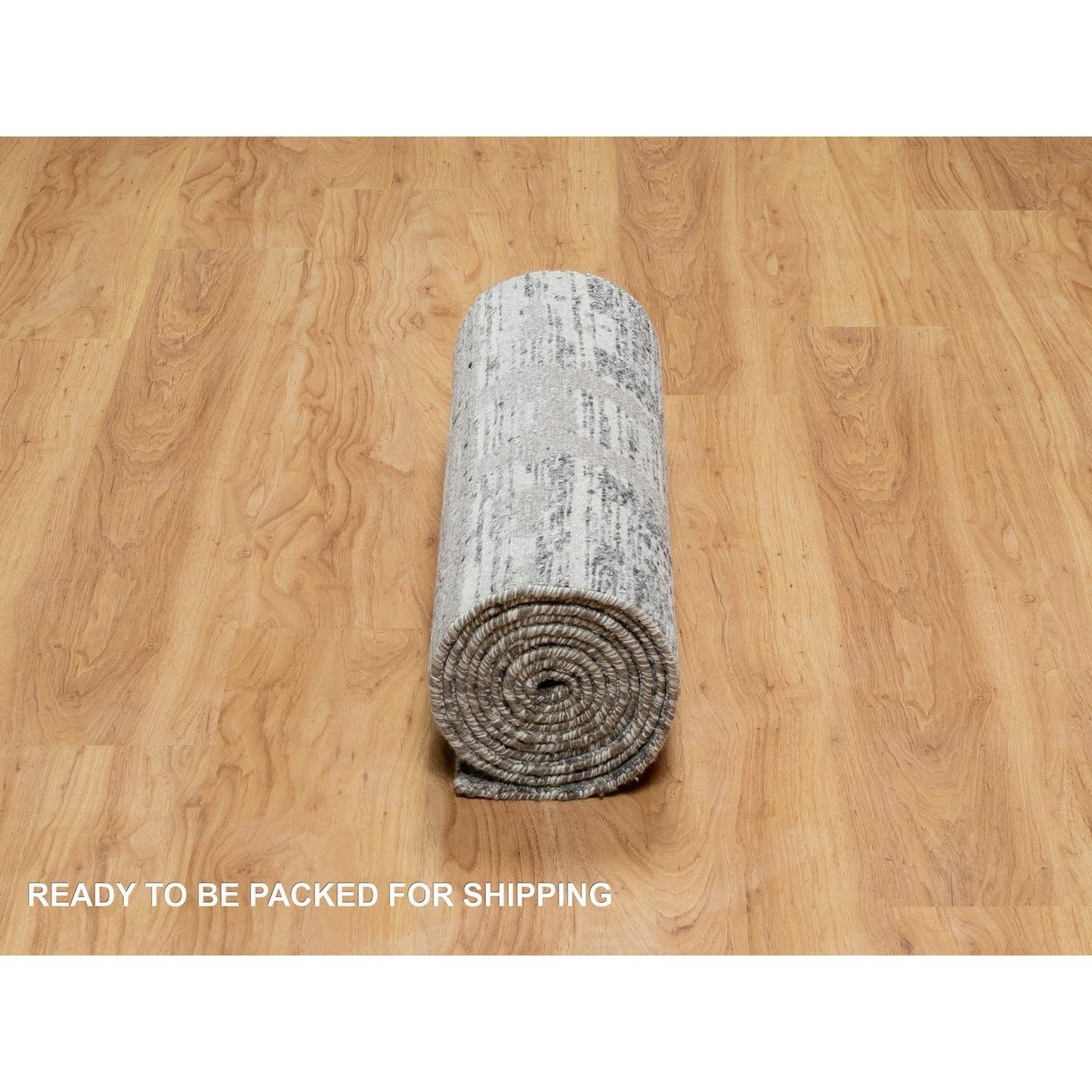 2'6"X11'8" Gray Undyed Natural Wool Hand Knotted Modern Design Runner Rug