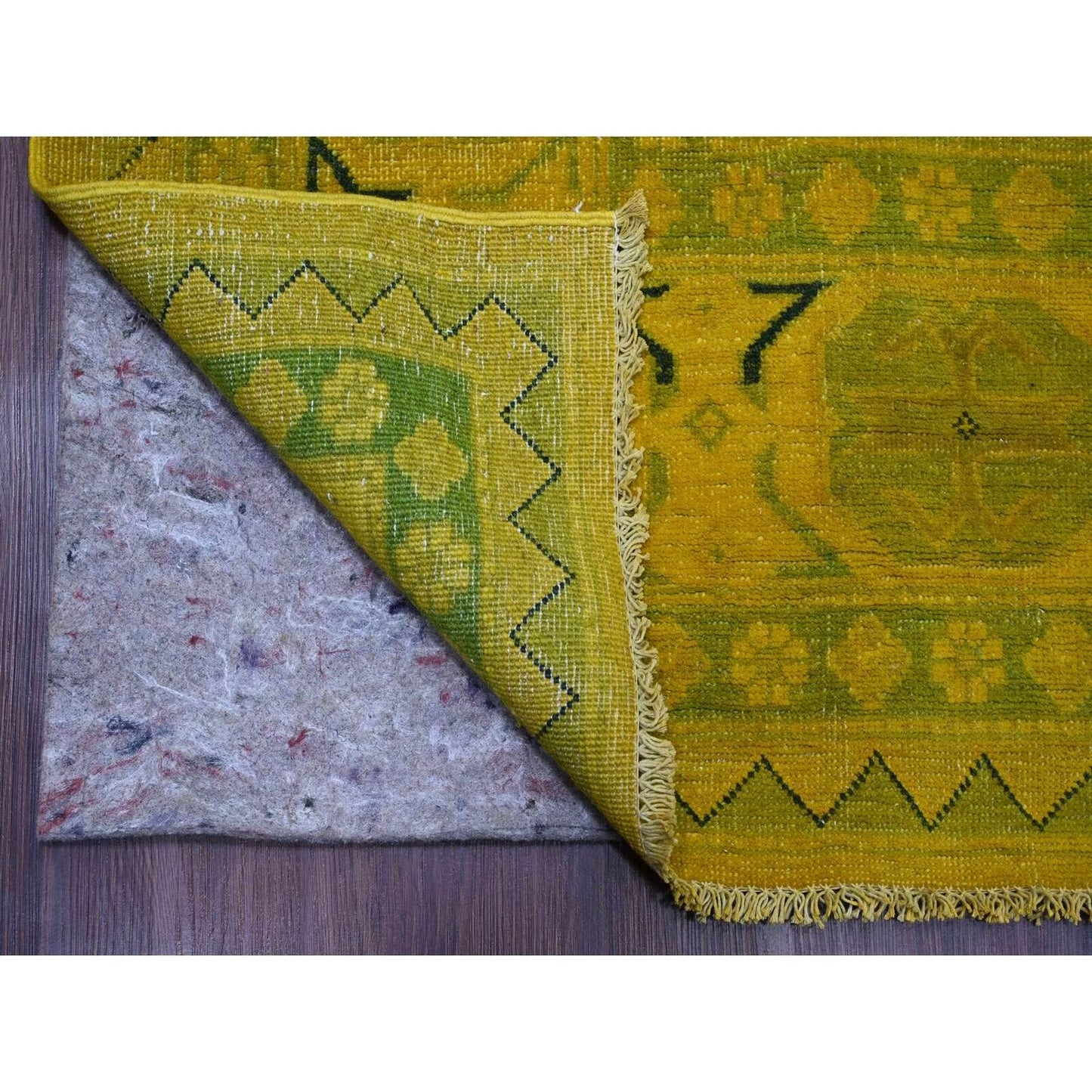 8'6"X11'4" Yellow Overdyed Kazak Geometric Design Hand Knotted Wool Rug