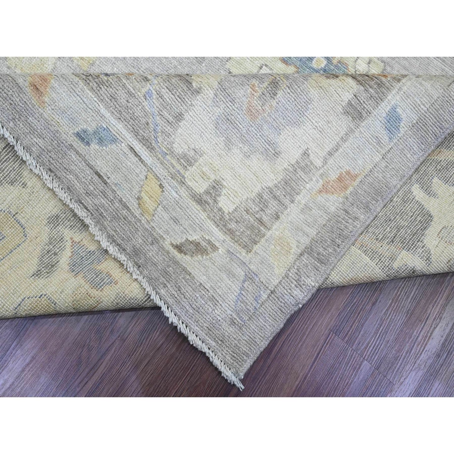 10'X13'8" Medium Gray Hand Knotted Angora Oushak Pure Wool Oriental Rug