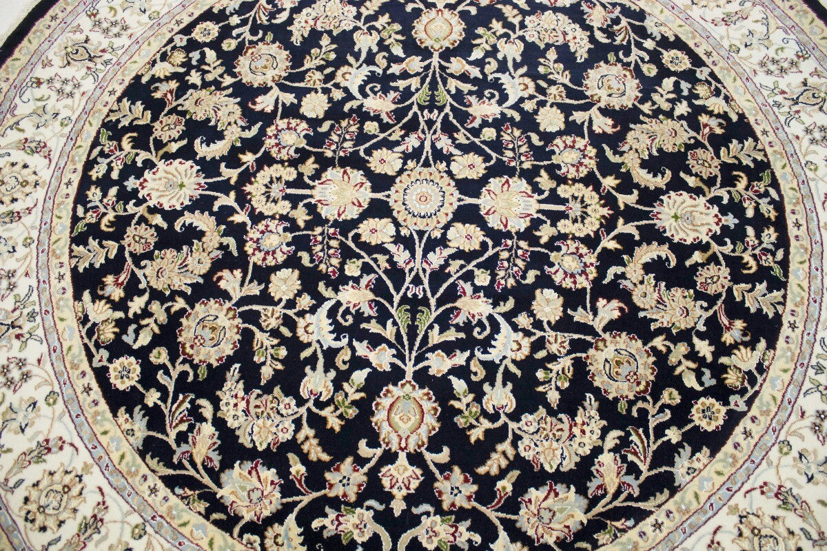 Handmade Indo-Nain Dark Navy Floral Design Round