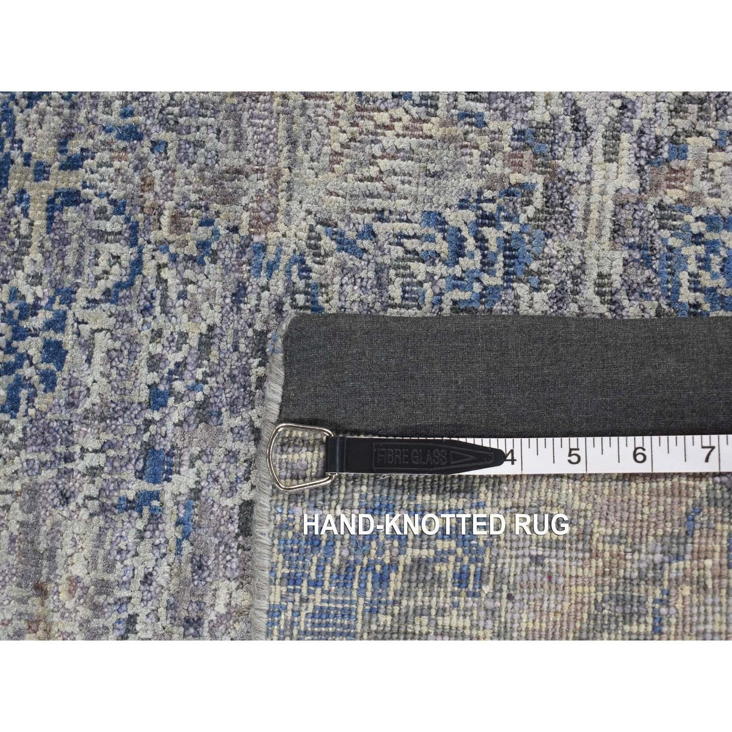 4'9"X7' Gray Erased Rossets Silk With Wool Hand Knotted Rug