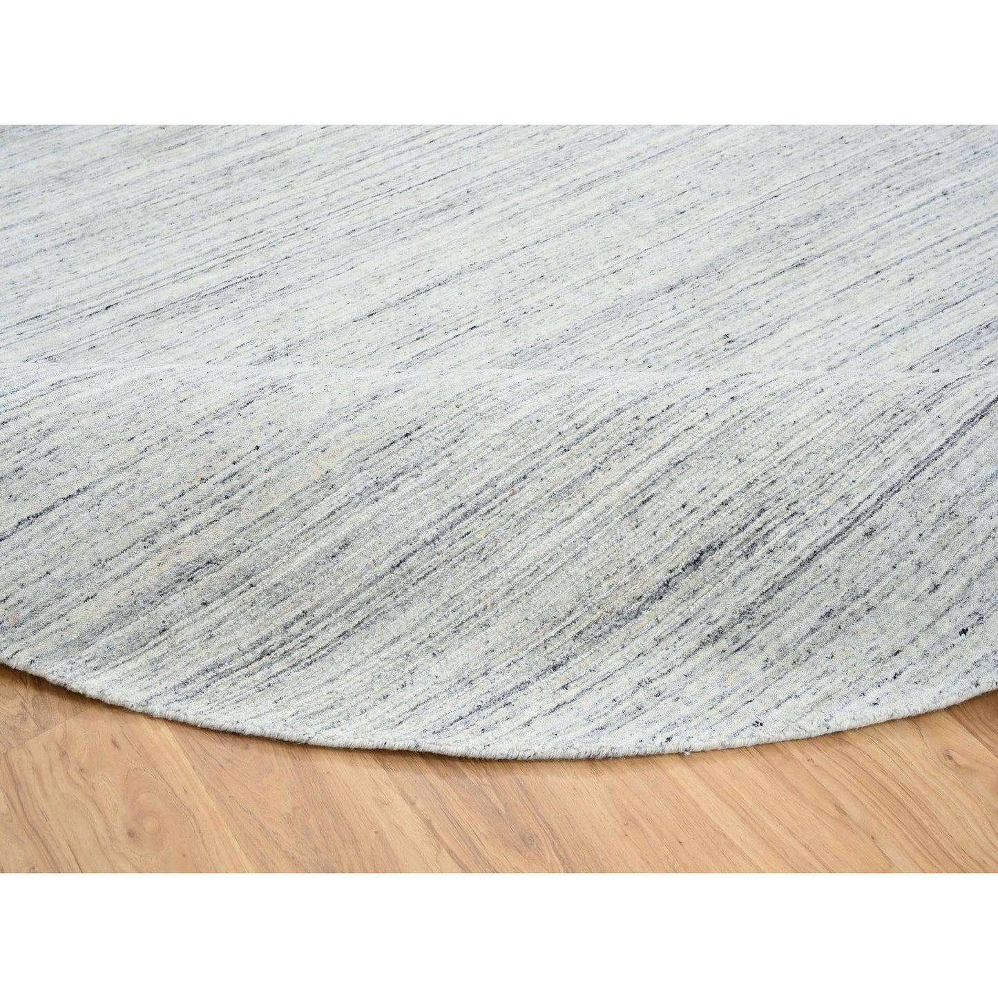 11'10"X11'10" Ivory Modern Striae Design Pure Wool Hand Loomed Round Rug