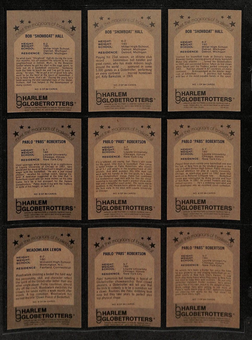 1971 Fleer Harlem Globetrotters Basketball Complete Set (84) 197411