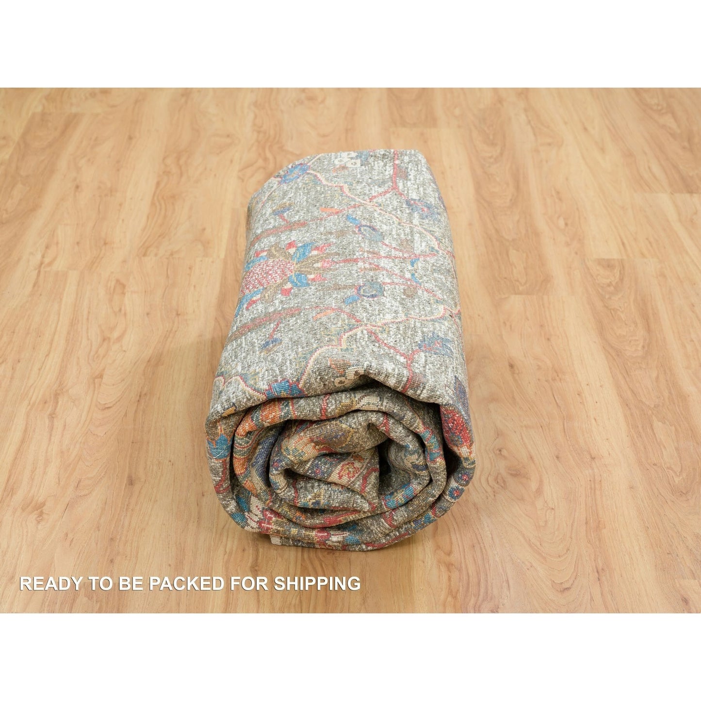 8'X10'1" Taupe Hand Knotted Striae Pattern Silk Textured Wool Rug