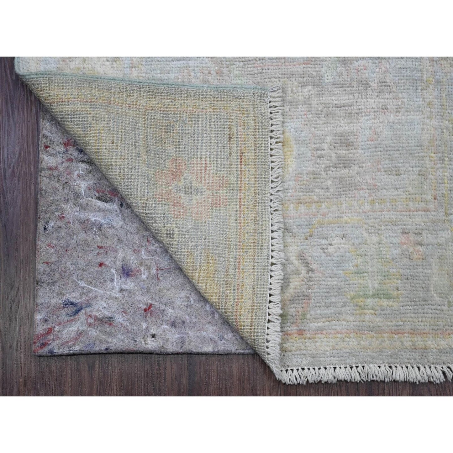 2'8"X24'9" Blue Angora Oushak Leaf Design Wool Hand Knotted Runner Rug
