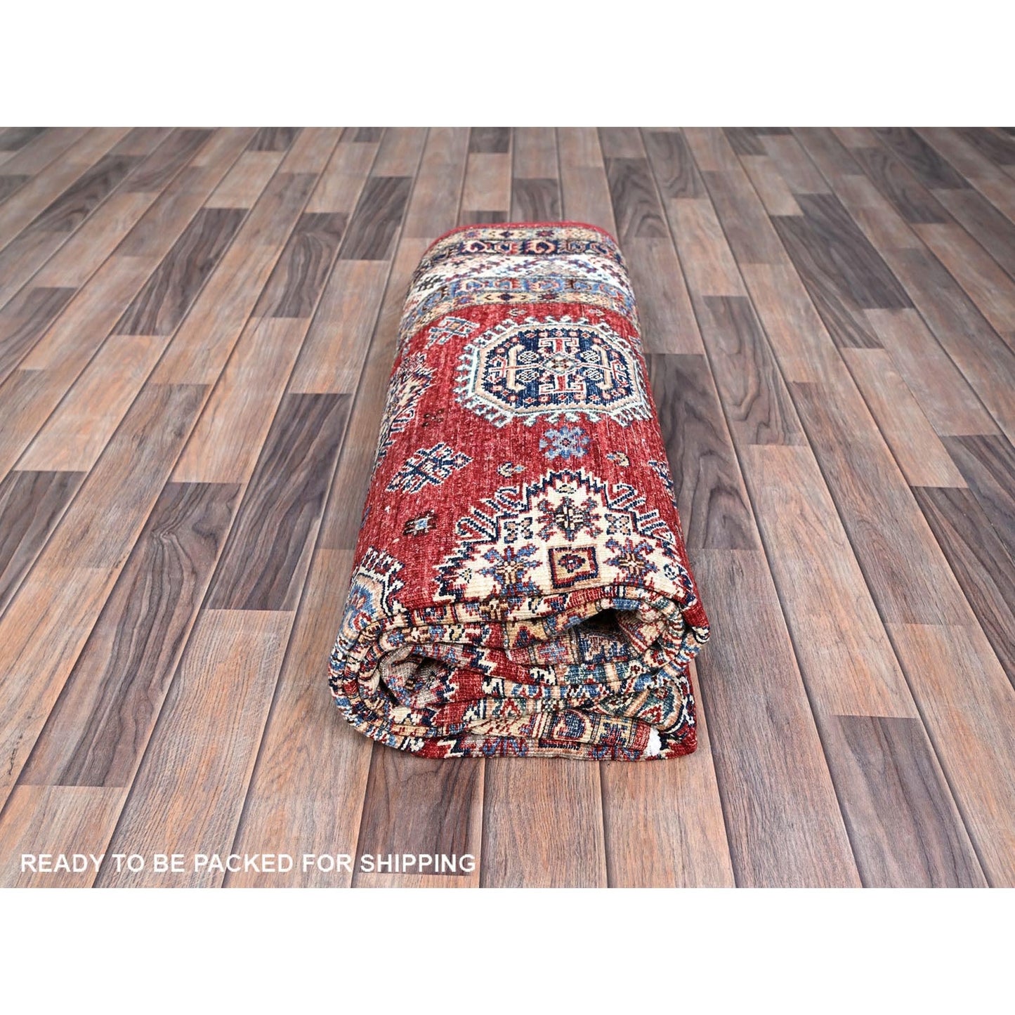 6'1"X8'10" Toreador Red Afghan Hand Knotted Super Kazak Wool Oriental Rug