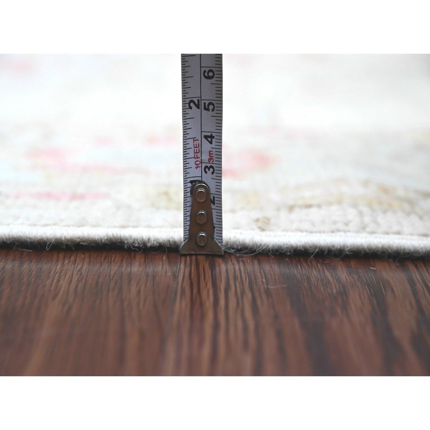 4'X19'2" White Hand Knotted Angora Oushak Leaf Design All Wool Runner Rug