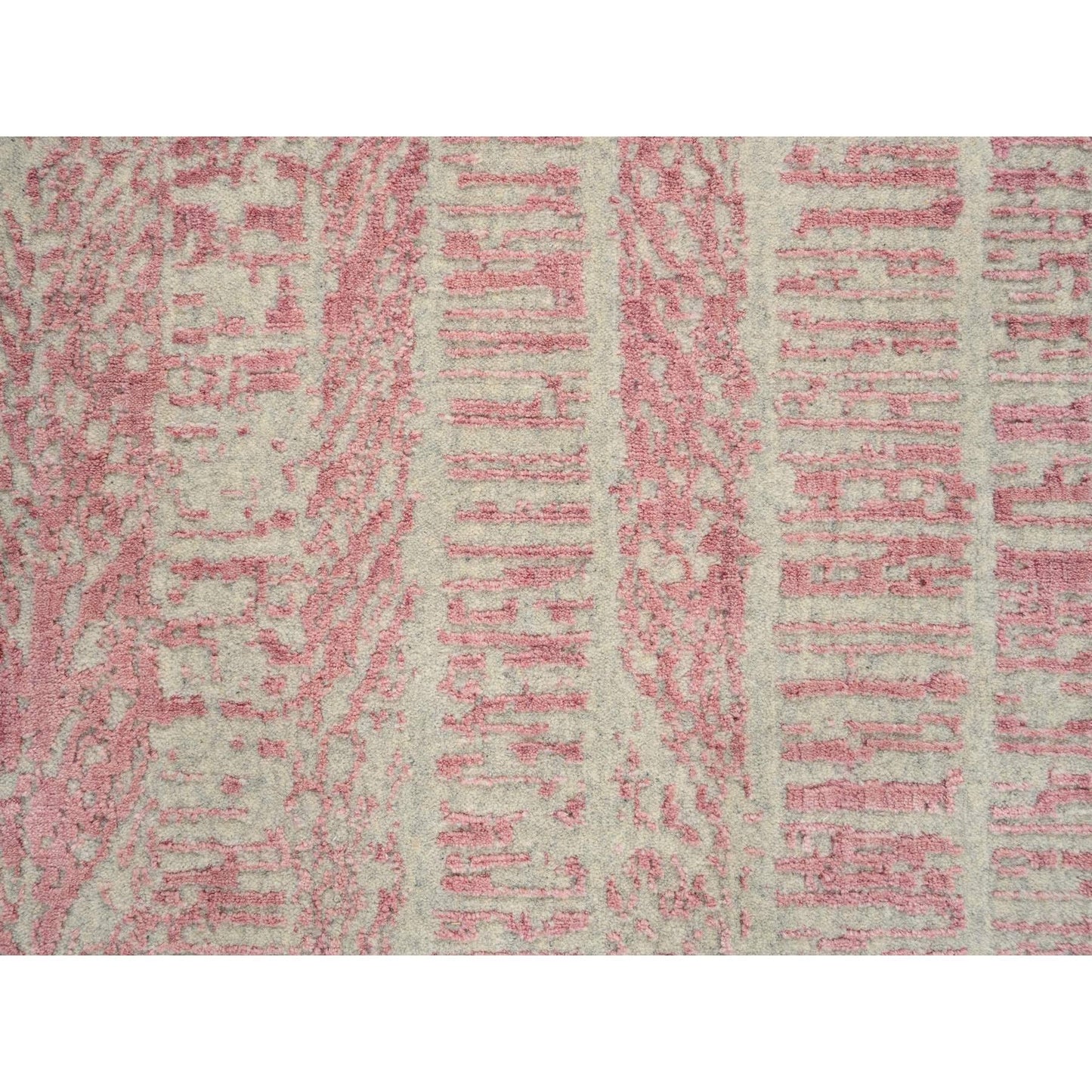 2'6"X12'1" Rose Pink Wool And Art Silk Jacquard Hand Loomed Runner Rug