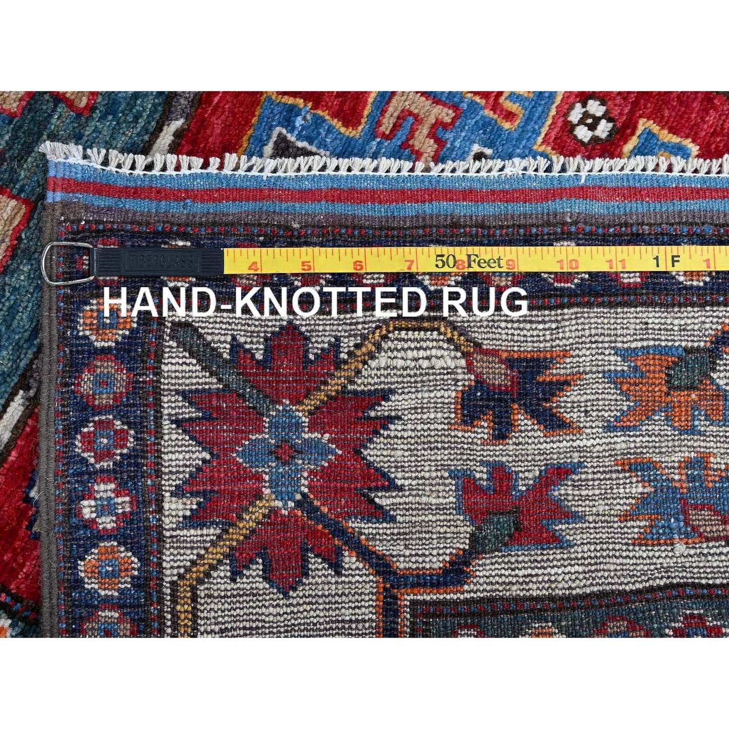 2'8"X8'3" Colorful Hand Knotted Caucasian Design Revival Wool Runner Rug
