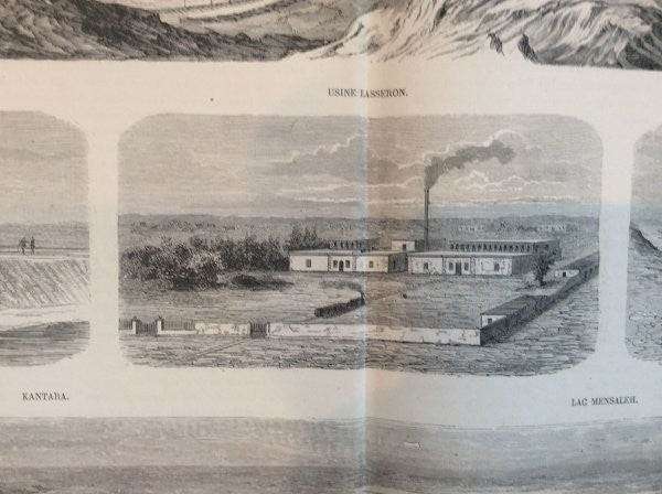 1867 Paris Exposition Wood Engraving Suez Canal Construction Panorama Original