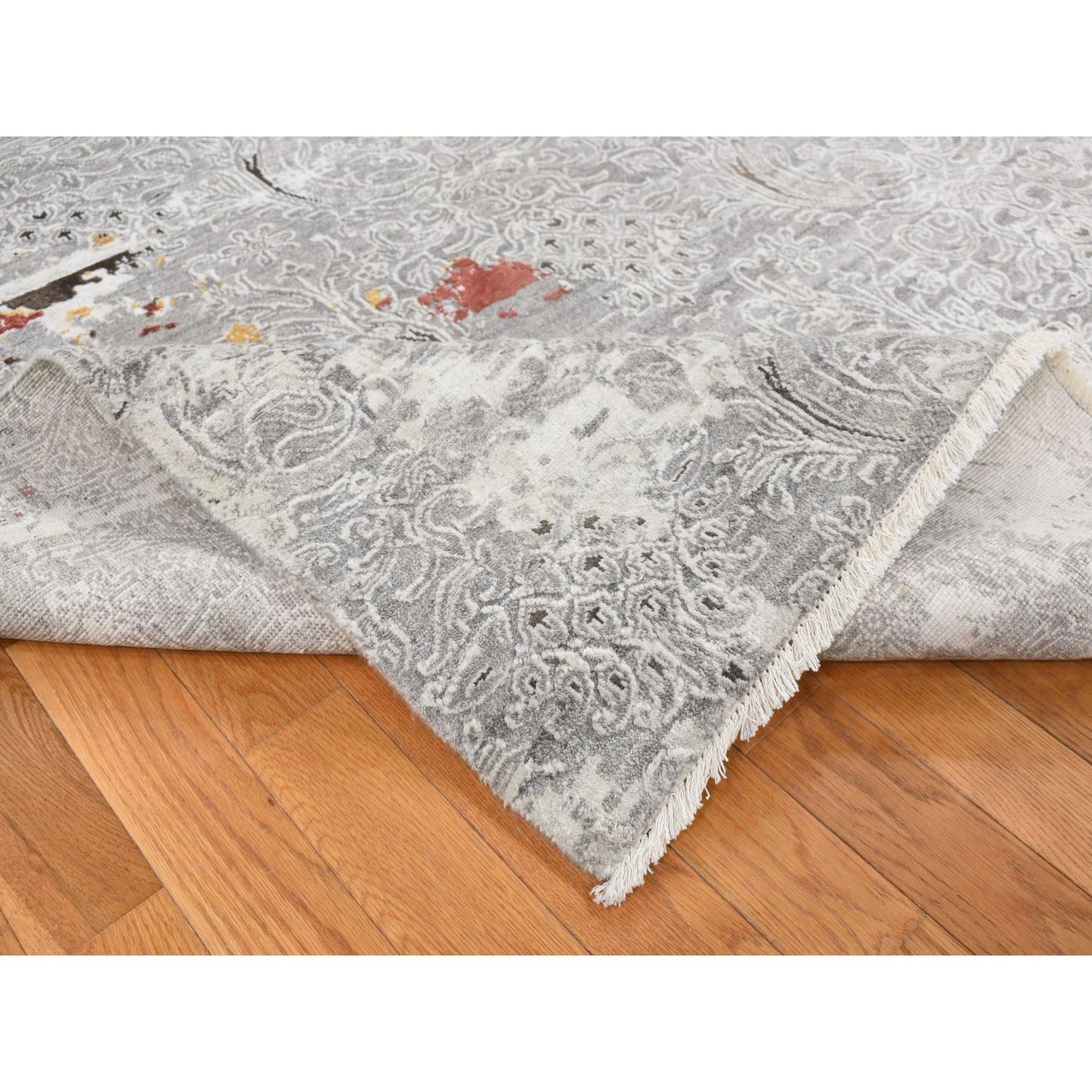 8'9"X11'10" Gray Hand Knotted Modern Broken Design Wool And Silk Rug