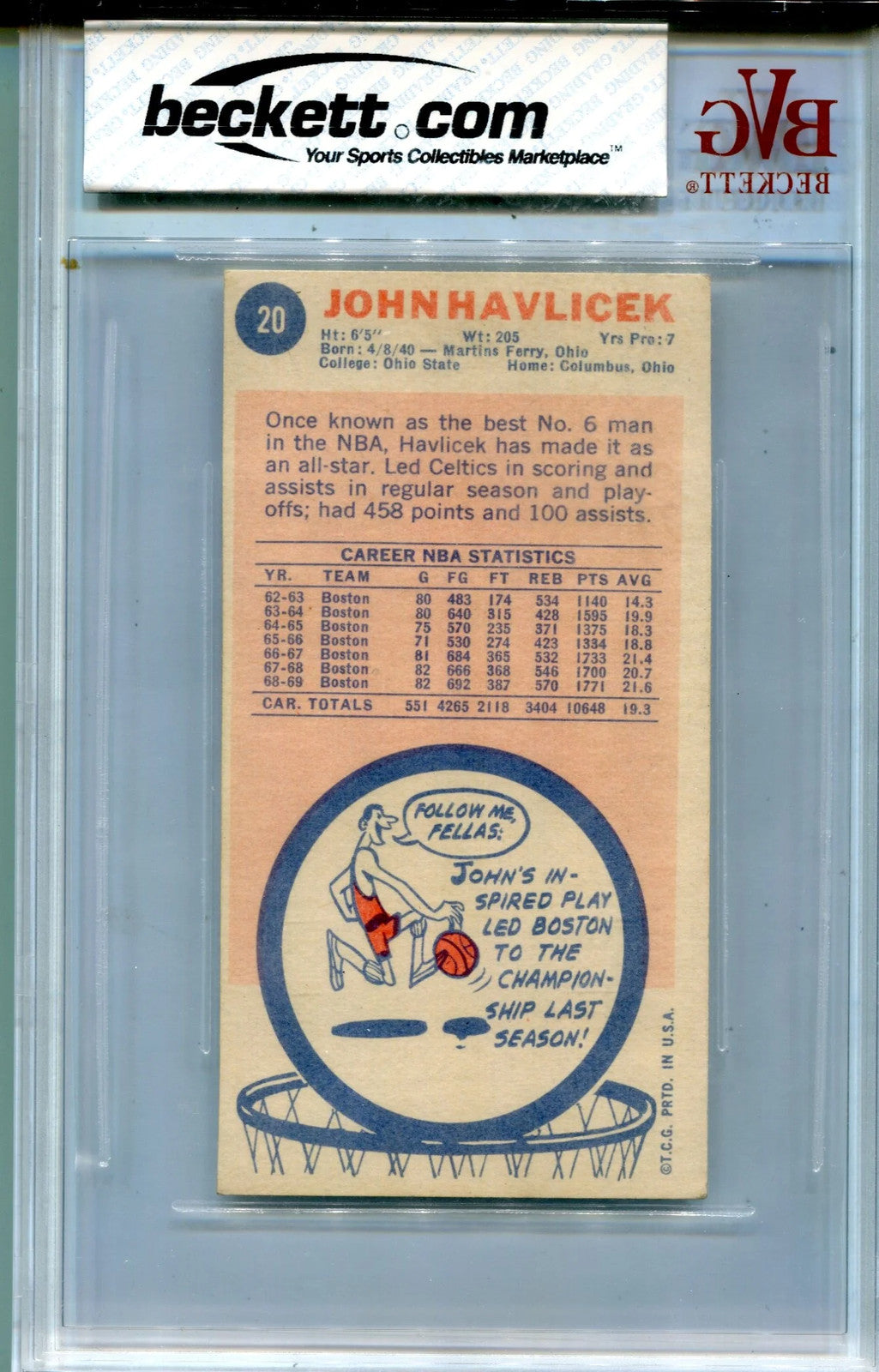 John Havlicek 1969-70 Topps #20 Bvg Beckett 3.5 Very Good Card