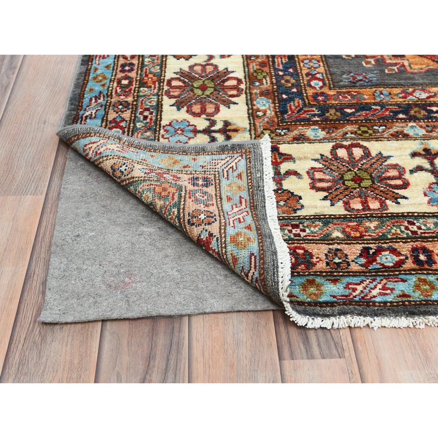 10'3"X13'10" Stone Gray Soft Wool Hand Knotted Afghan Super Kazak Rug