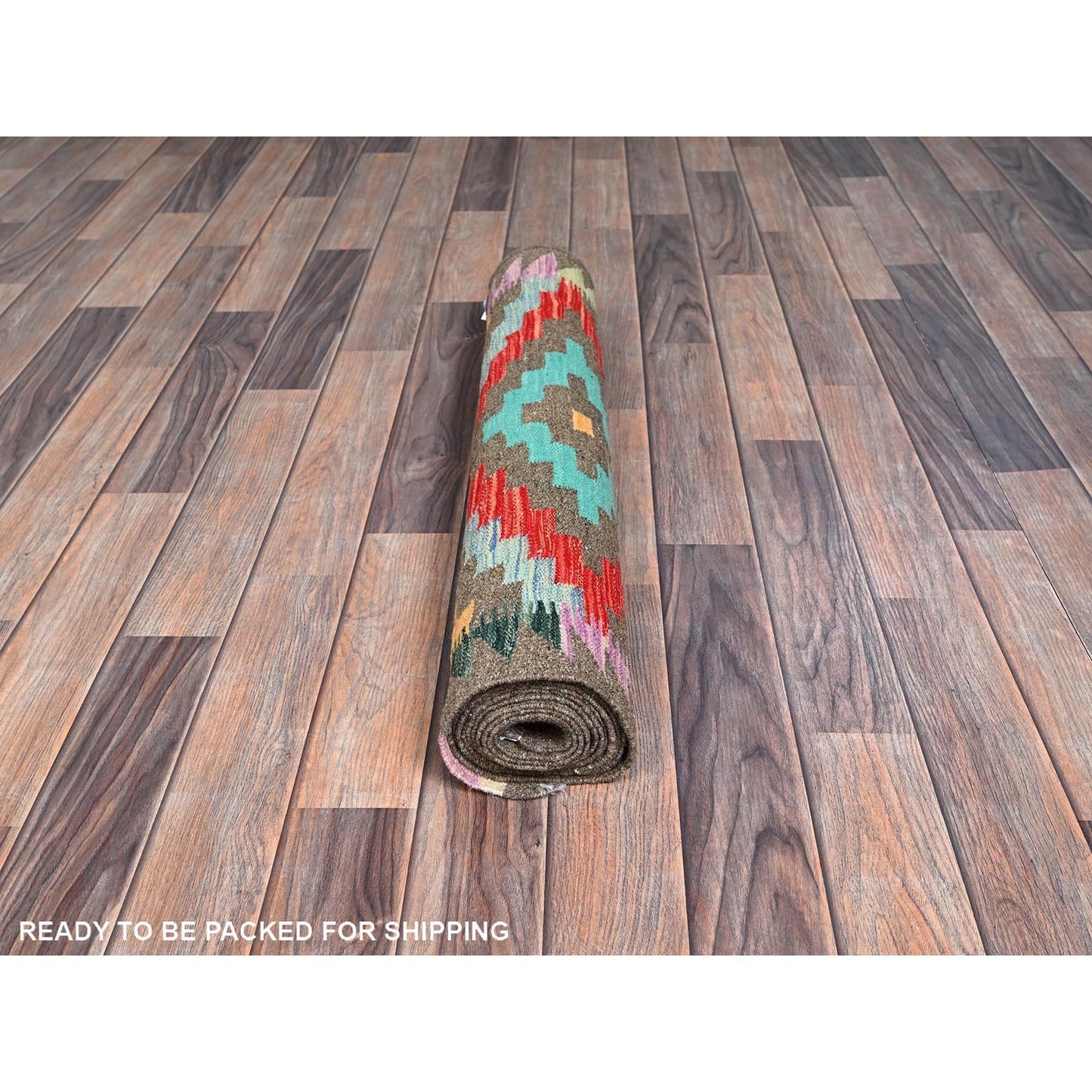 2'9"X9'10" Taupe Afghan Kilim Pure Wool Flat Weave Hand Woven Runner Rug