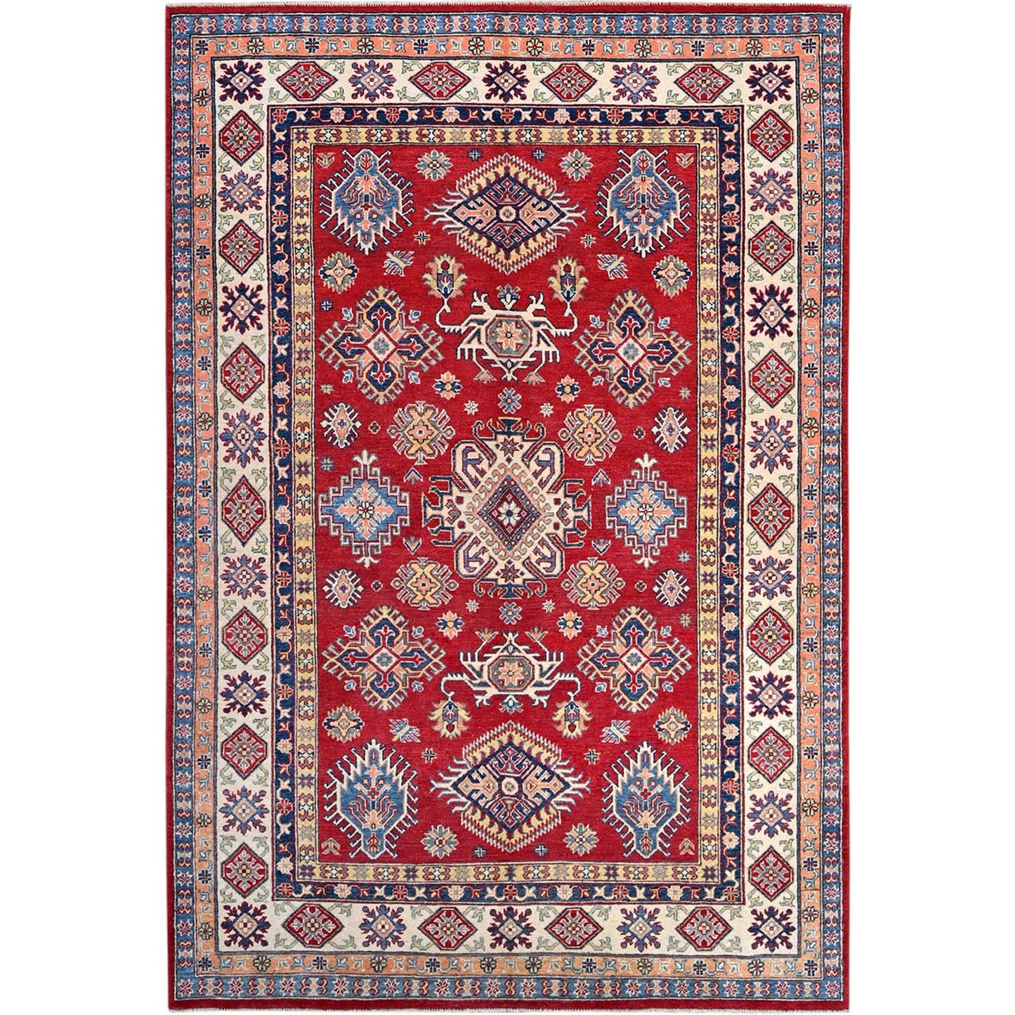 6'1X9'1" Red Hand Knotted All Wool Kazak Tribal Design Oriental Rug