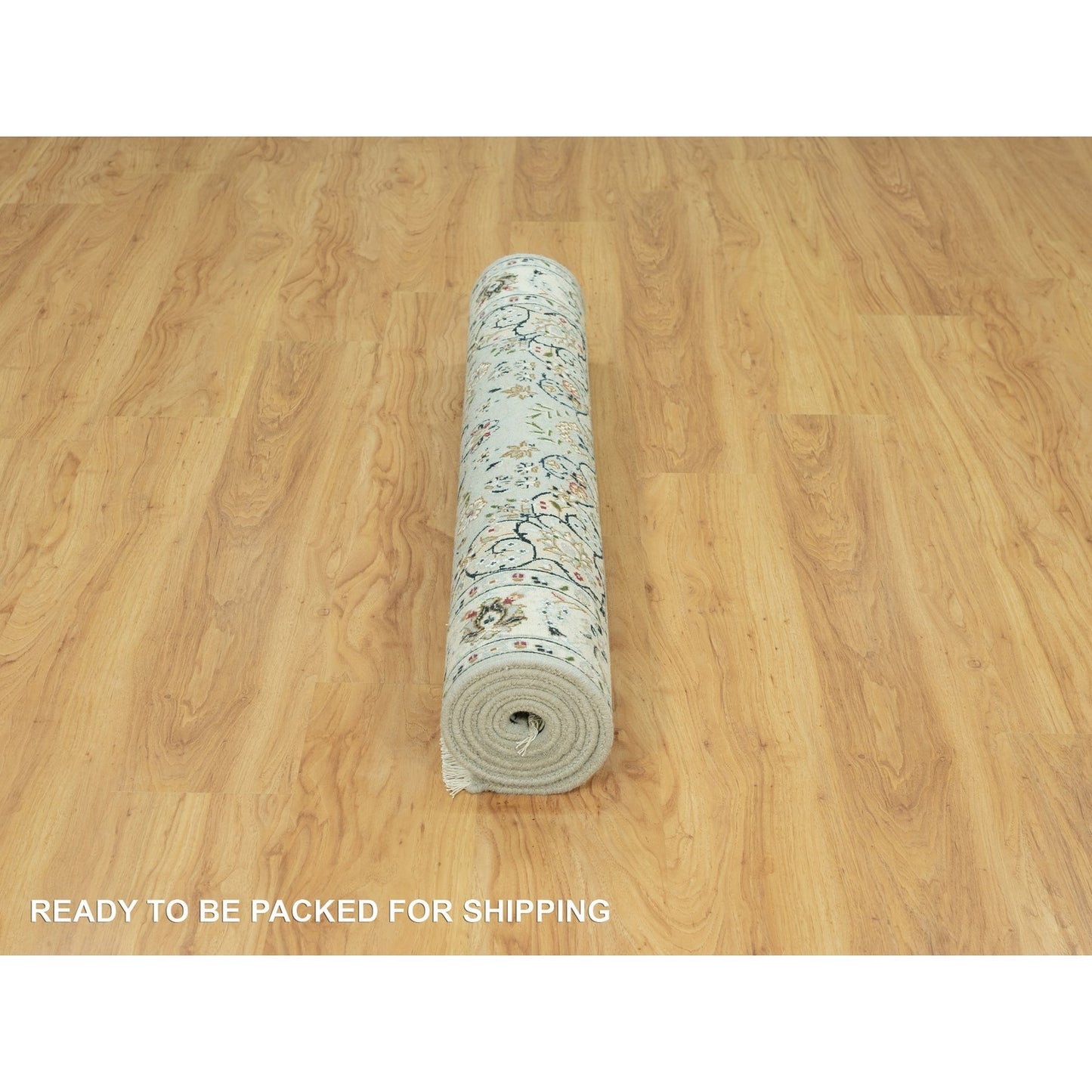 4'X6'2" Gray Hand Knotted Nain Design 250 Kpsi Soft Wool Rug