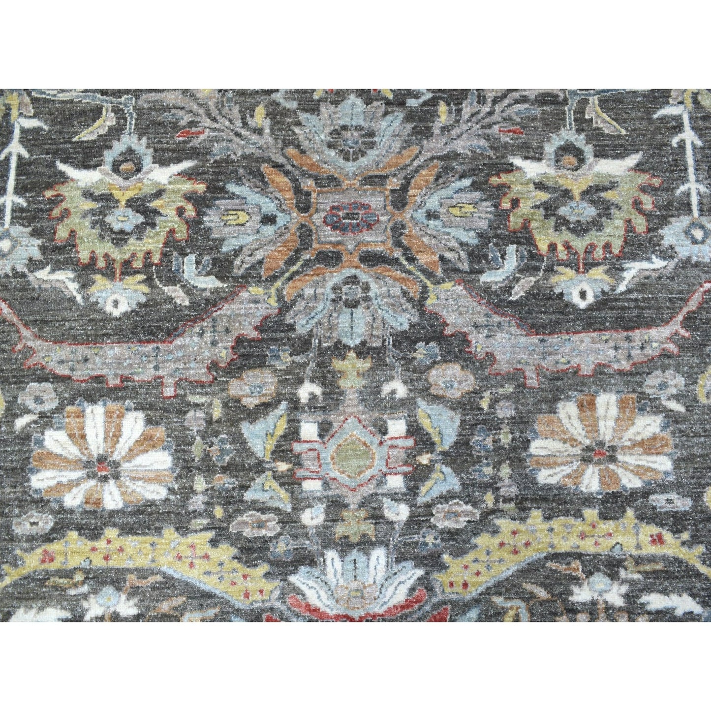 11'7"X11'7" Hand Knotted Wool Peshawar Design Gray Round Rug