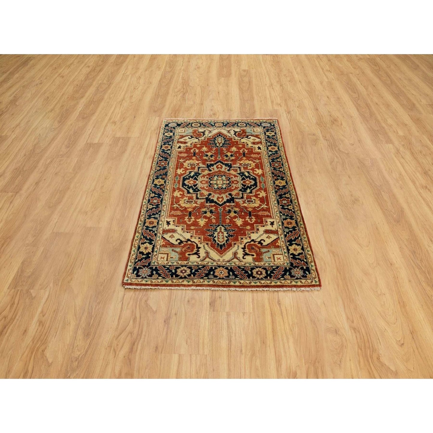 3'1"X5'2" Soft Wool Red Antiqued Heris Re-Creation Hand Knotted Rug