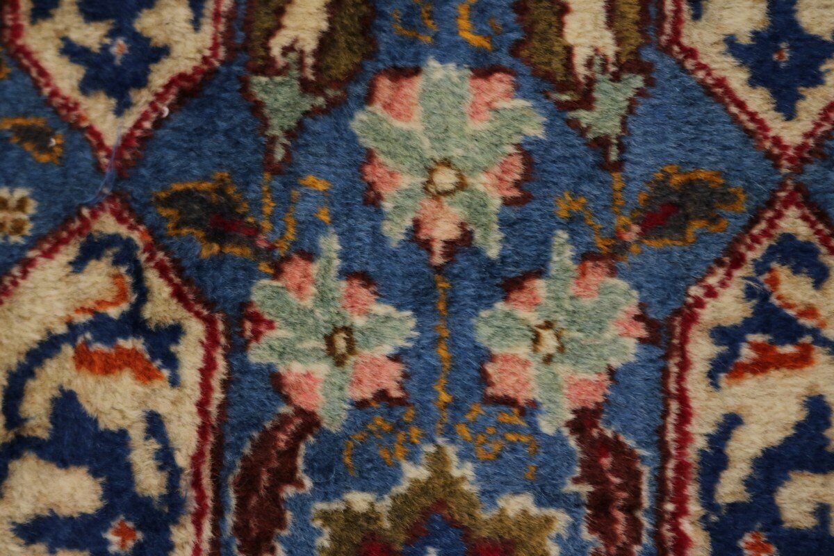 Vintage Blue Wool Oriental Rug Allover Floral