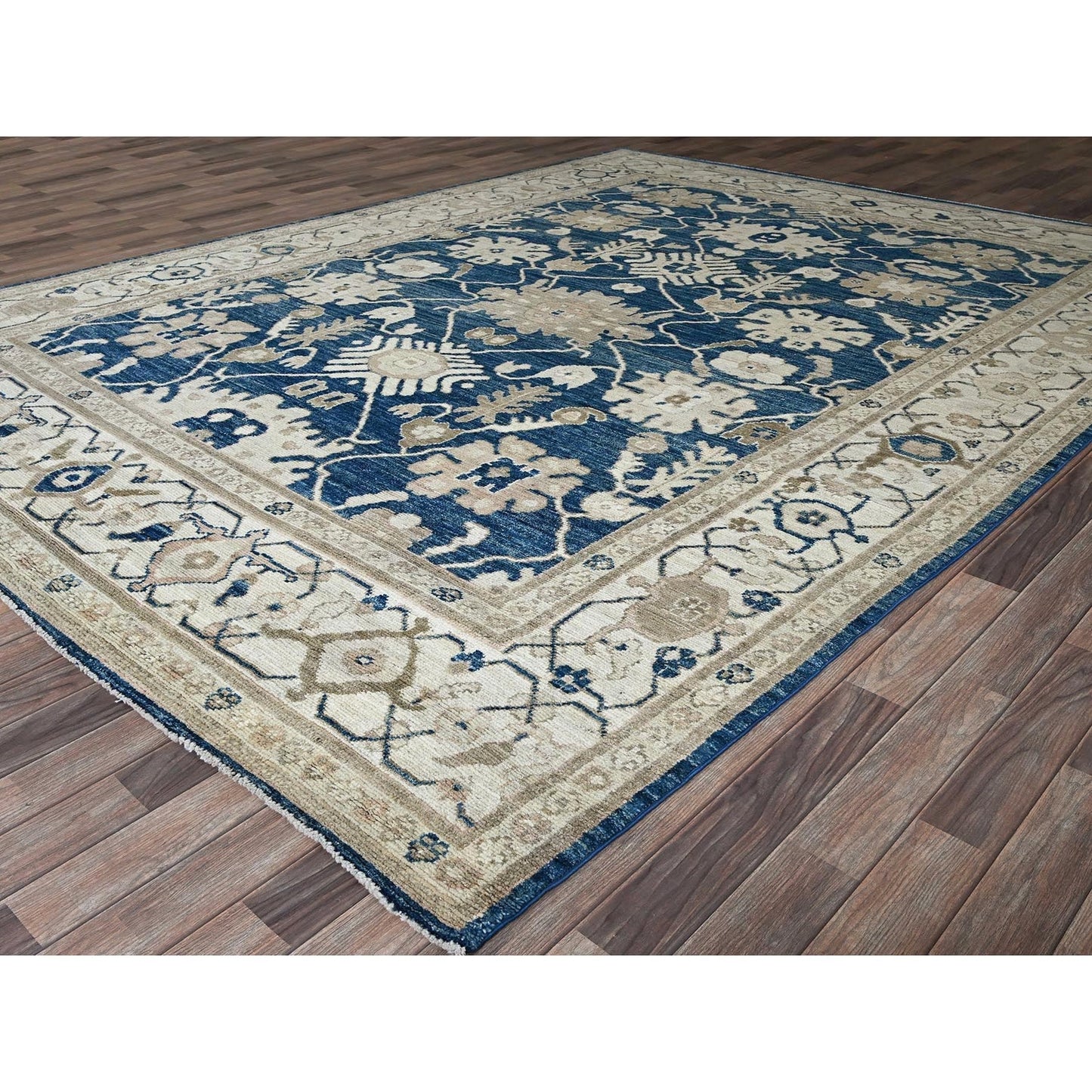 9'X12' Yale Blue Afghan Oushak Supple Collection Soft Wool Hand Knotted Rug