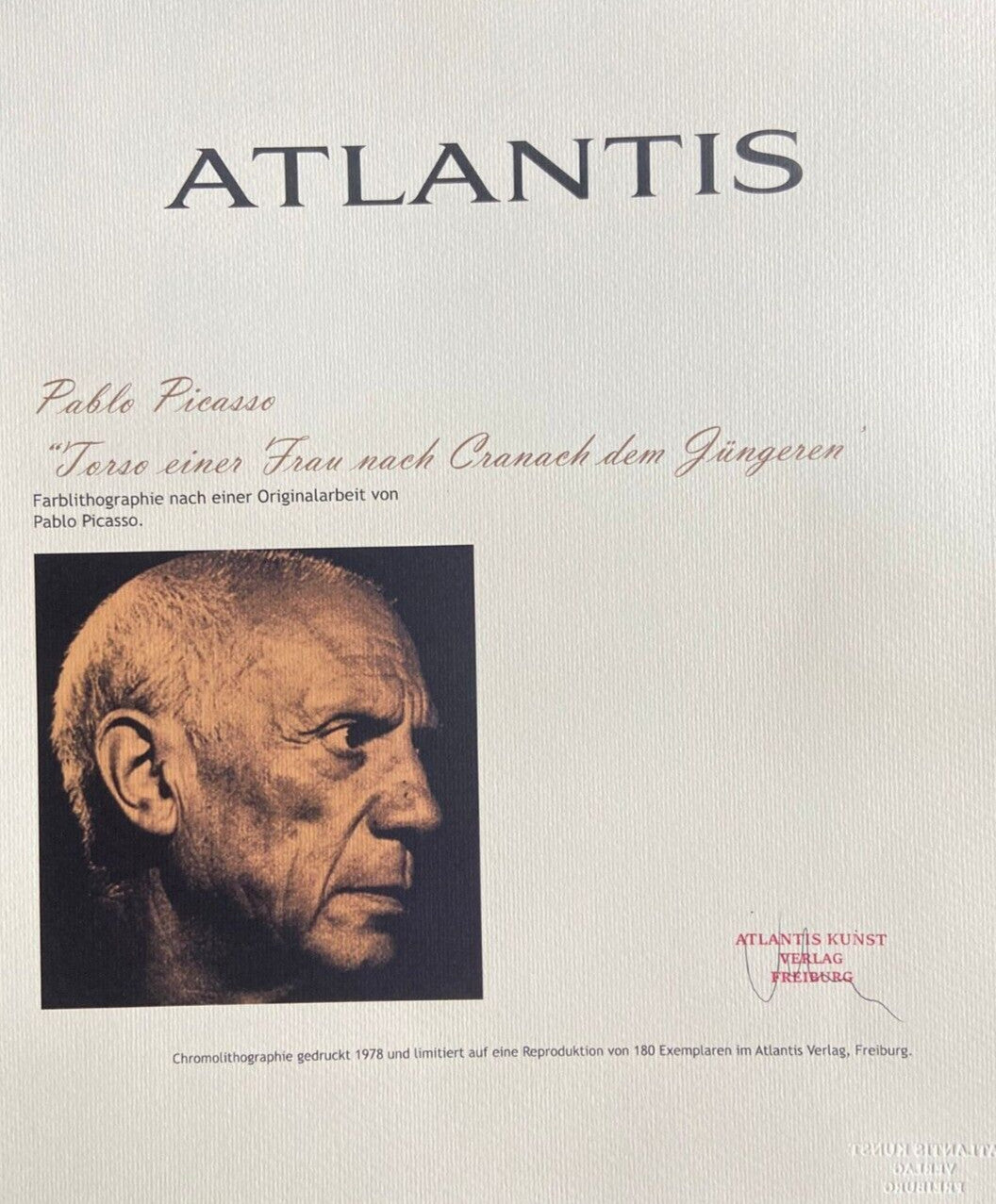 Pablo Picasso Lithograph Coa Signed Numbered Certified 180Ex