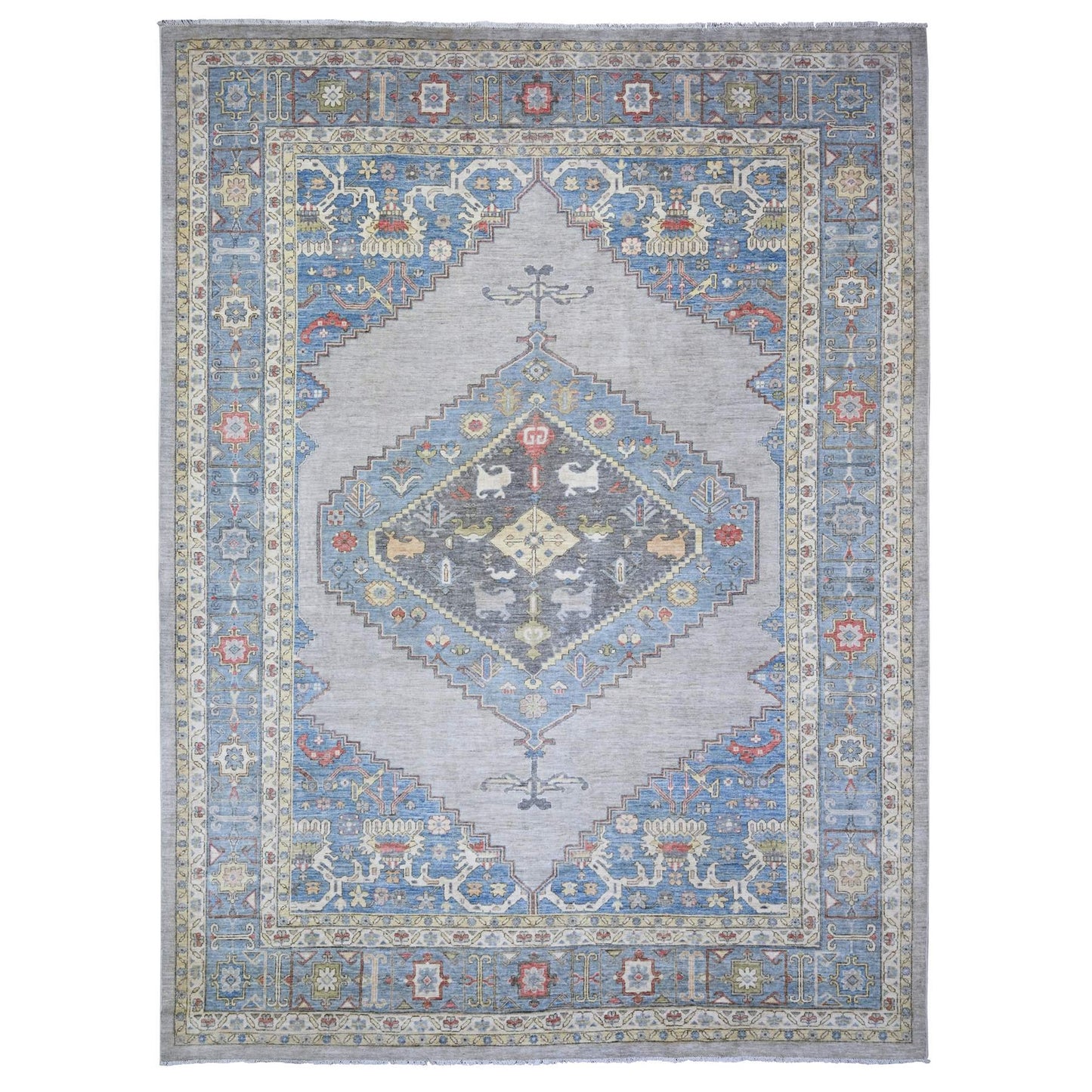 10'1"X13' Abalone Gray Natural Wool Hand Knotted Finer Peshawar Rug