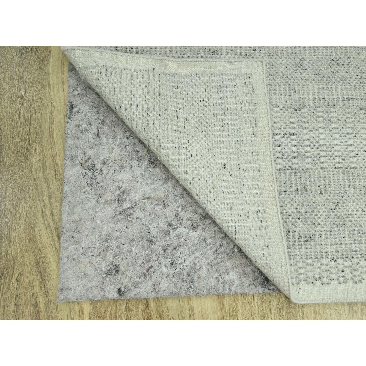 2'7"X8'1" Gray Pure Wool Rug Hand Knotted Oxidized Grass Design Runner
