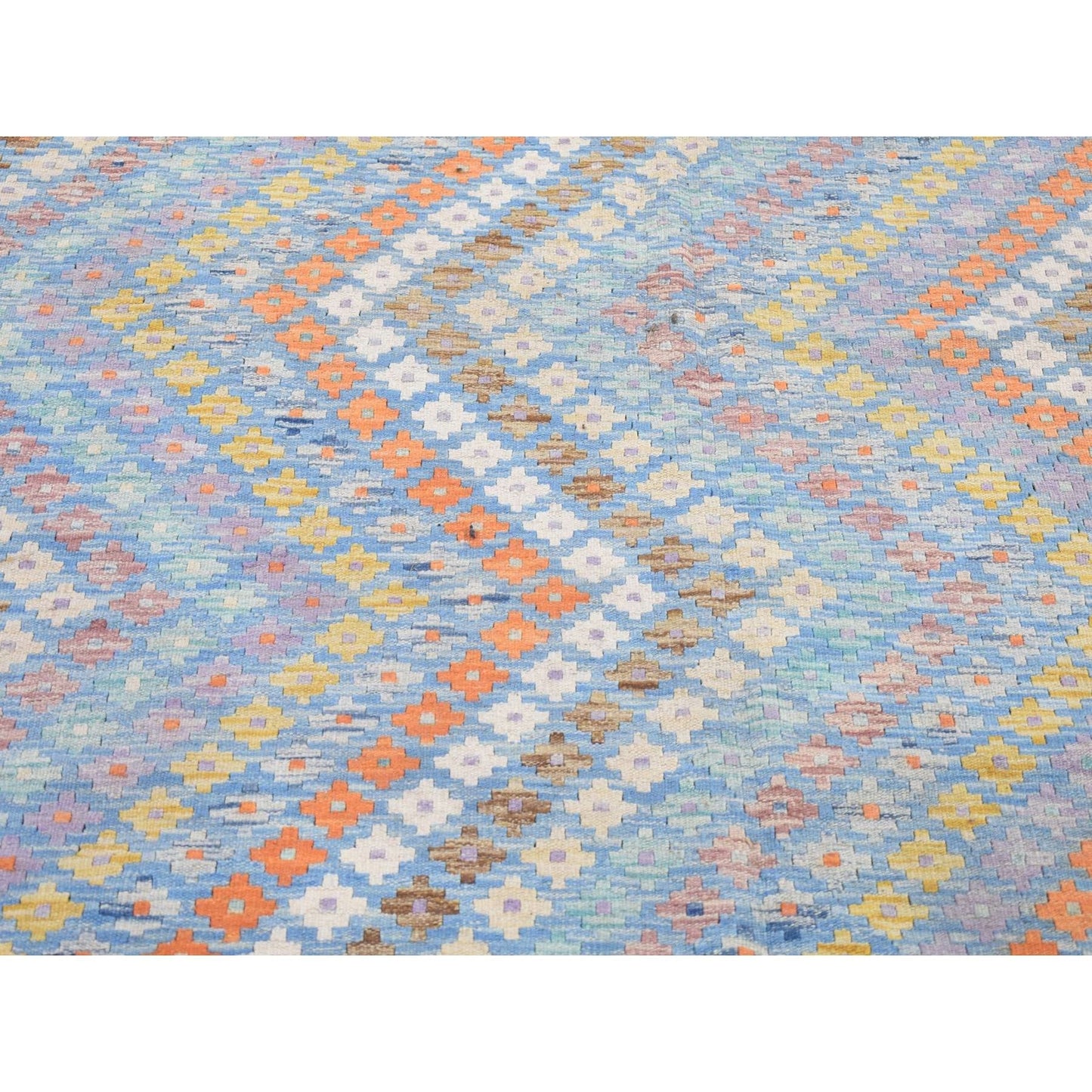 10'3'X13'3" Light Blue Kilim Hand Knotted Pure Wool Rug