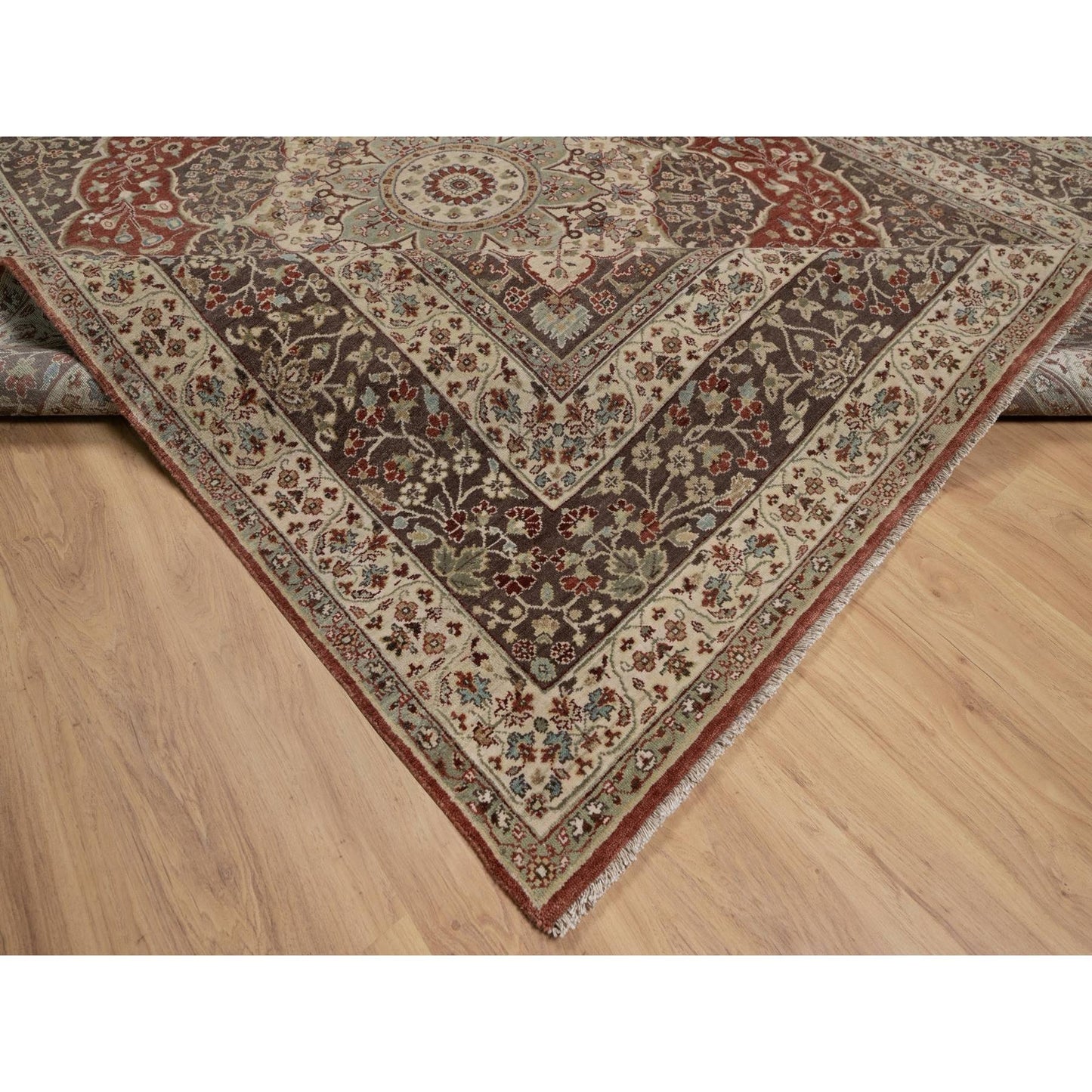 7'10"X10'1" Red Antiqued Fine Heris Re-Creation Hand Knotted Wool Rug
