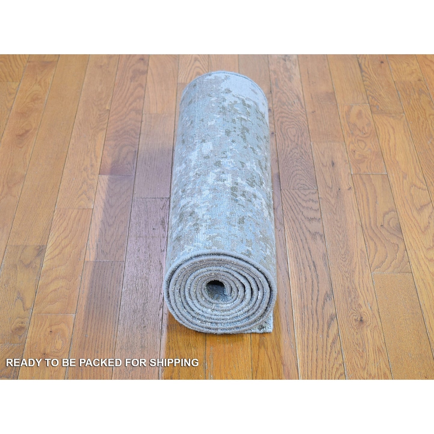 2'6"X10'6" Abstract Design Wool&Silk Hi-Low Pile Hand Knotted Runner Rug