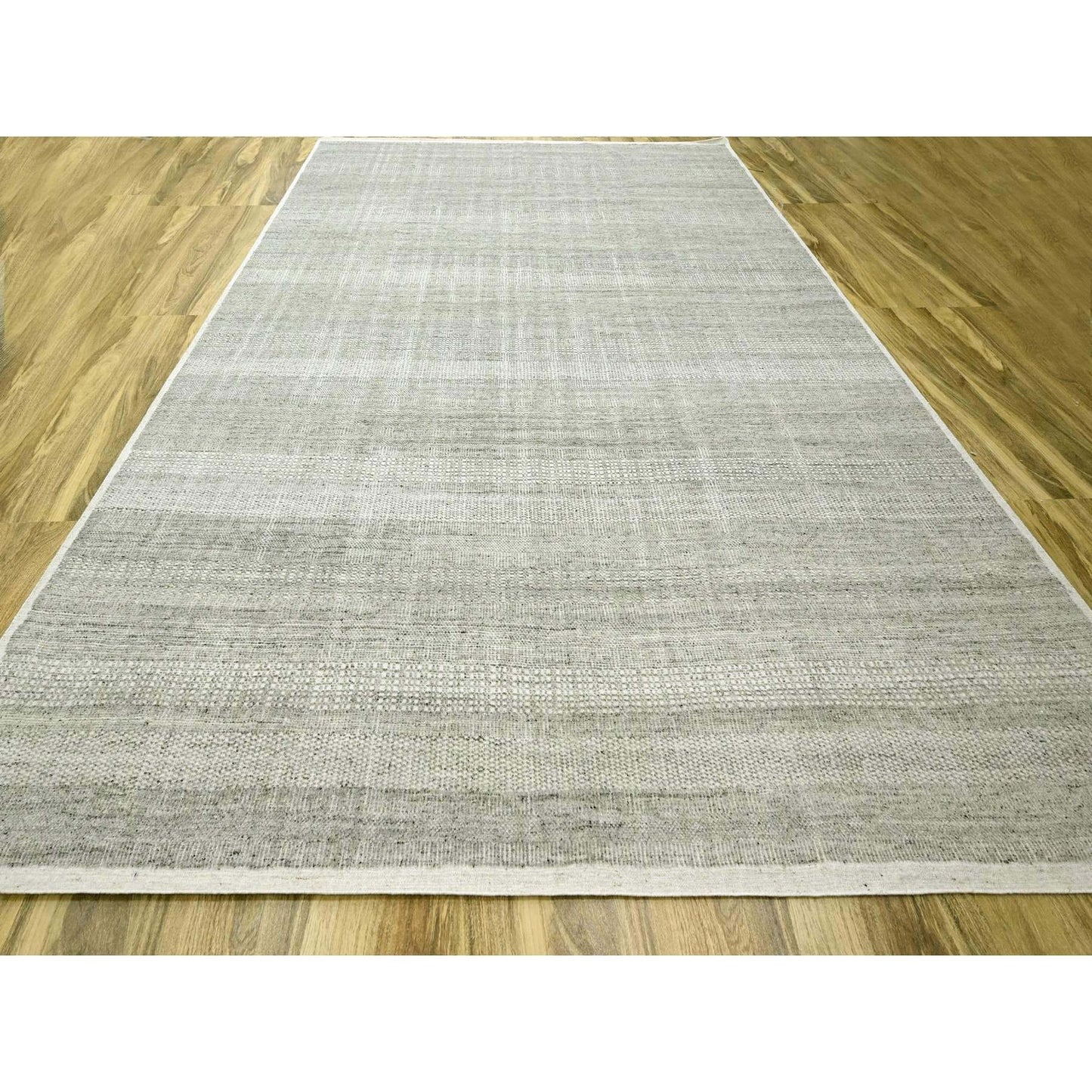 12'1"X14'10" Gray Grass Design Textured Wool Hand Knotted Xl Oriental Rug