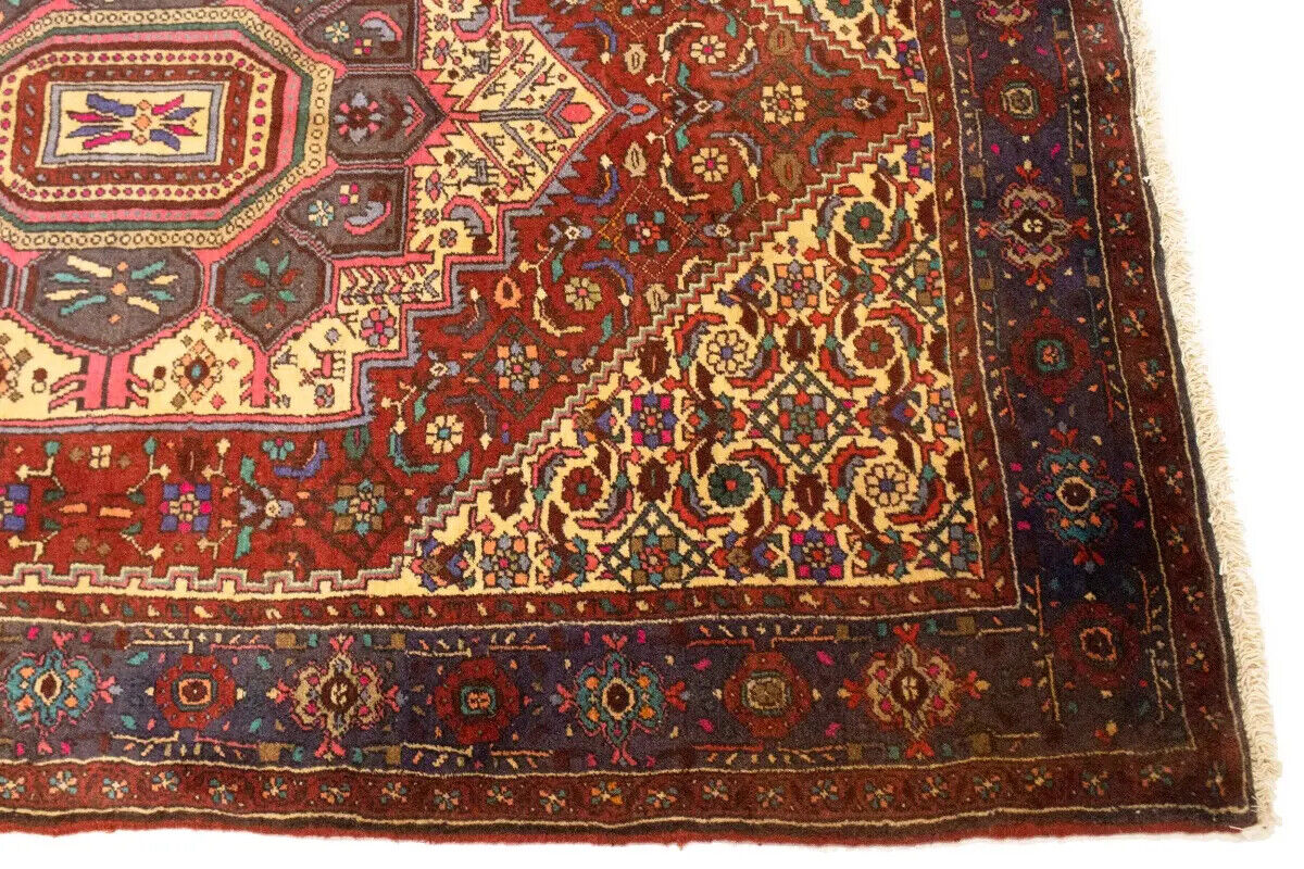 Vintage Handmade Oriental Rug Geometric Floral