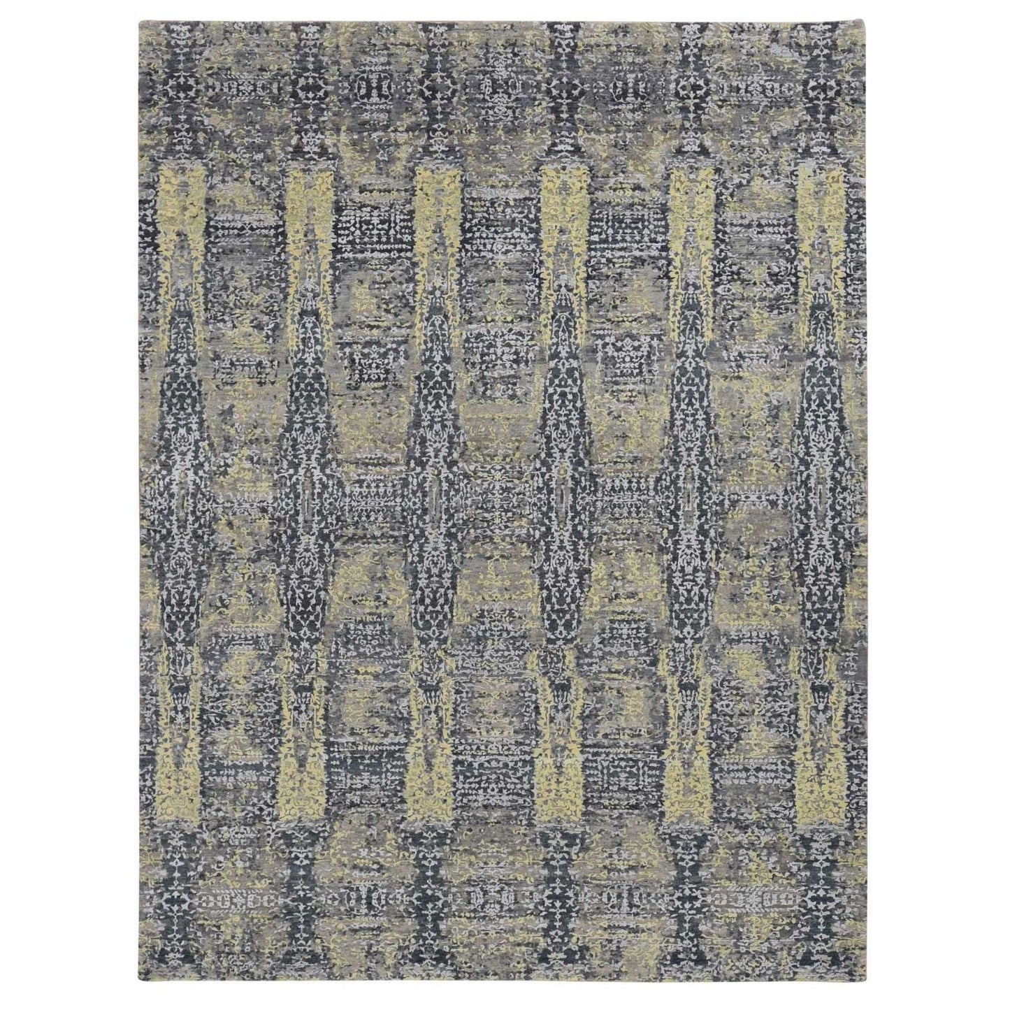 8'10"X11'9" Yellow Wool And Silk Transitional Design Hand Knotted Rug