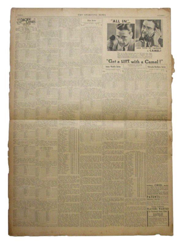 October 4, 1934 The Sporting News Newspaper - 1934 Mvp'S Named Lou Gehrig