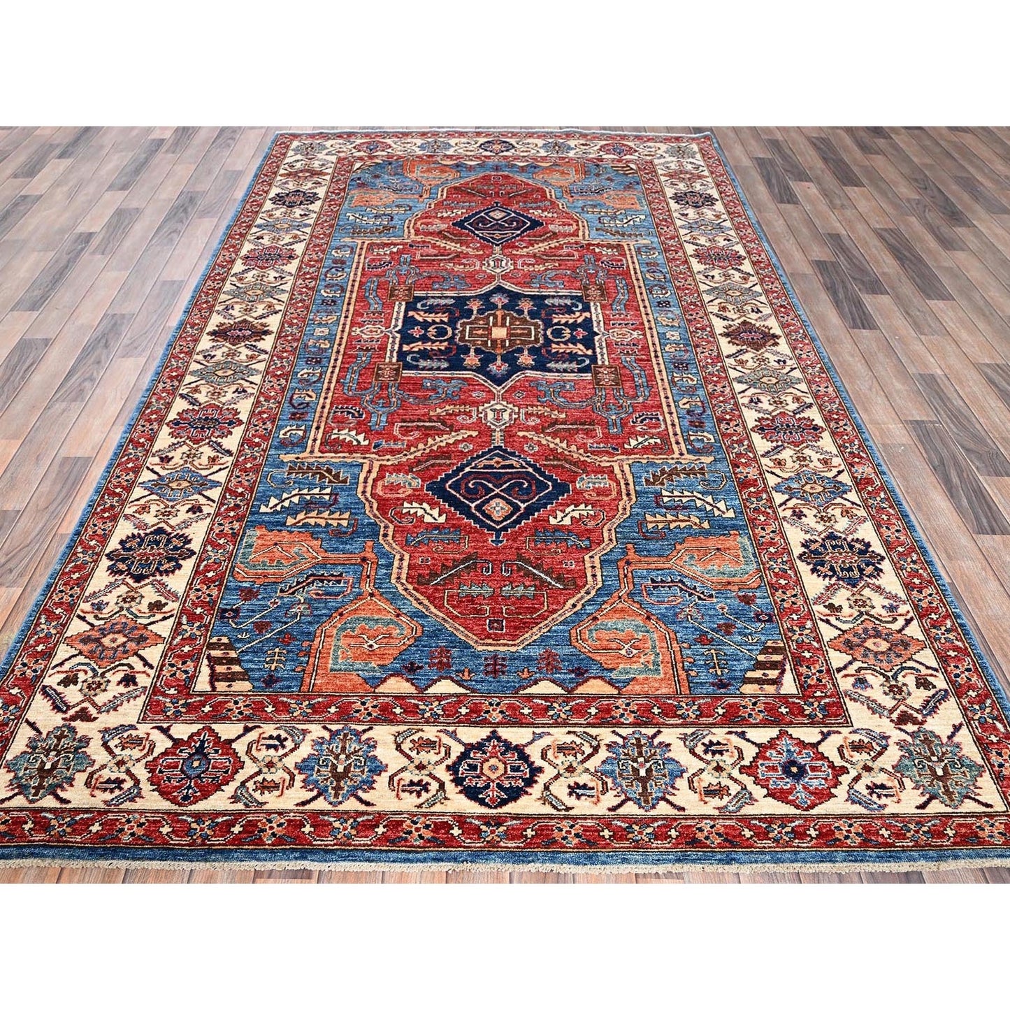 6'1"X11'7" Blue Aryana Grade Seeripe Heris Wool Hand Knotted Runner Rug