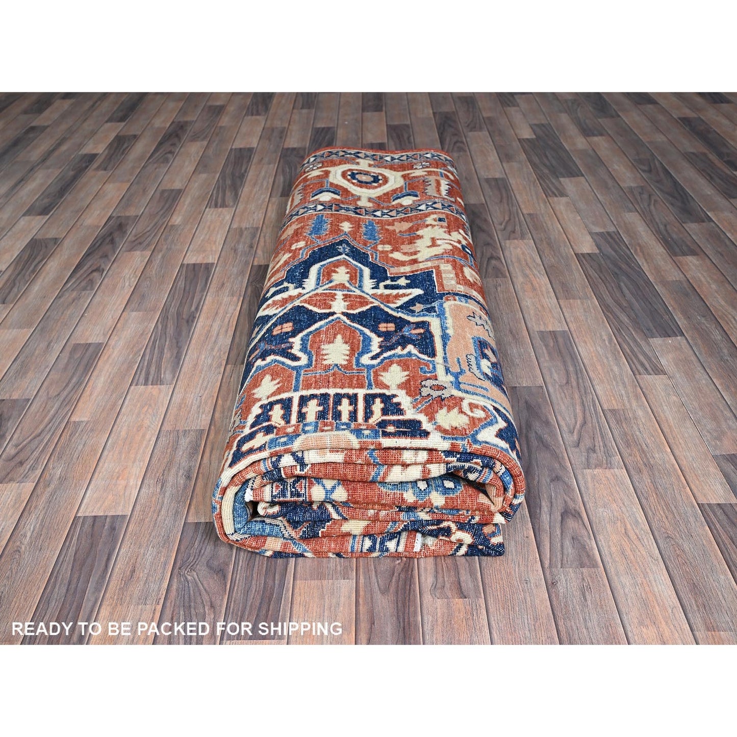9'9"X13'10" Coral Red Peshawar Heris Hand Knotted High Mountain Wool Rug