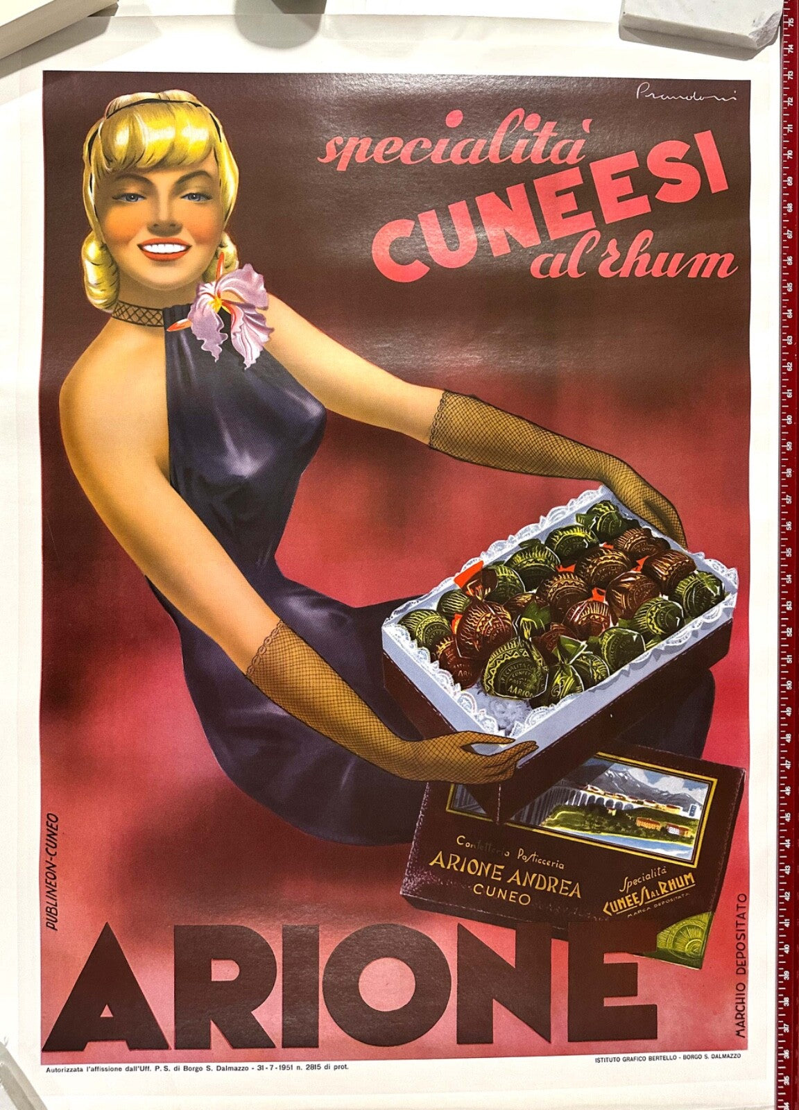 Cuneesi Arione Chocolate Carlo Prandoni 1951 On Linen Original Italian Poster