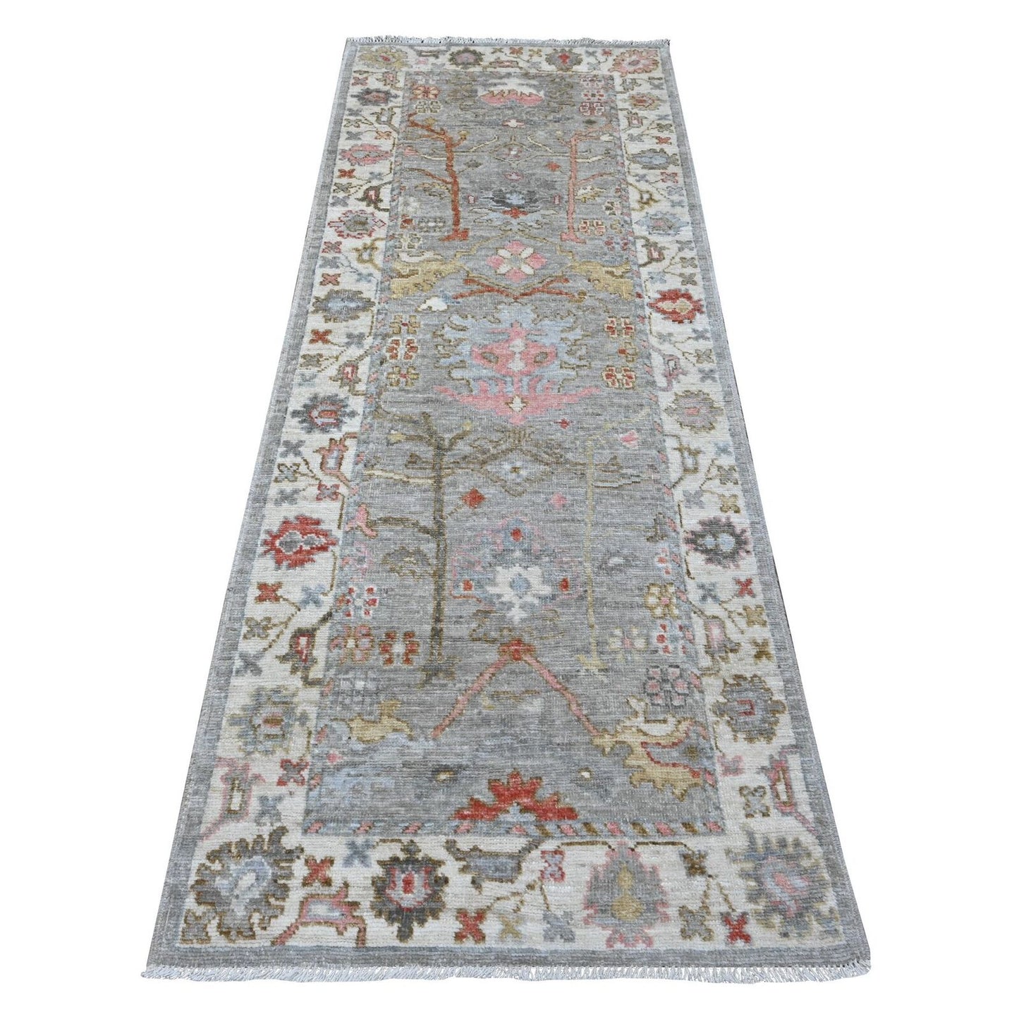 3'X8' Spanish Gray Hand Knotted Angora Oushak Afghan Runner Oriental Rug