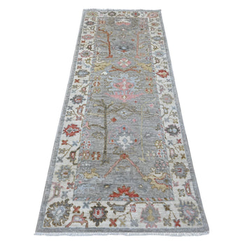 3'X8' Spanish Gray Hand Knotted Angora Oushak Afghan Runner Oriental Rug