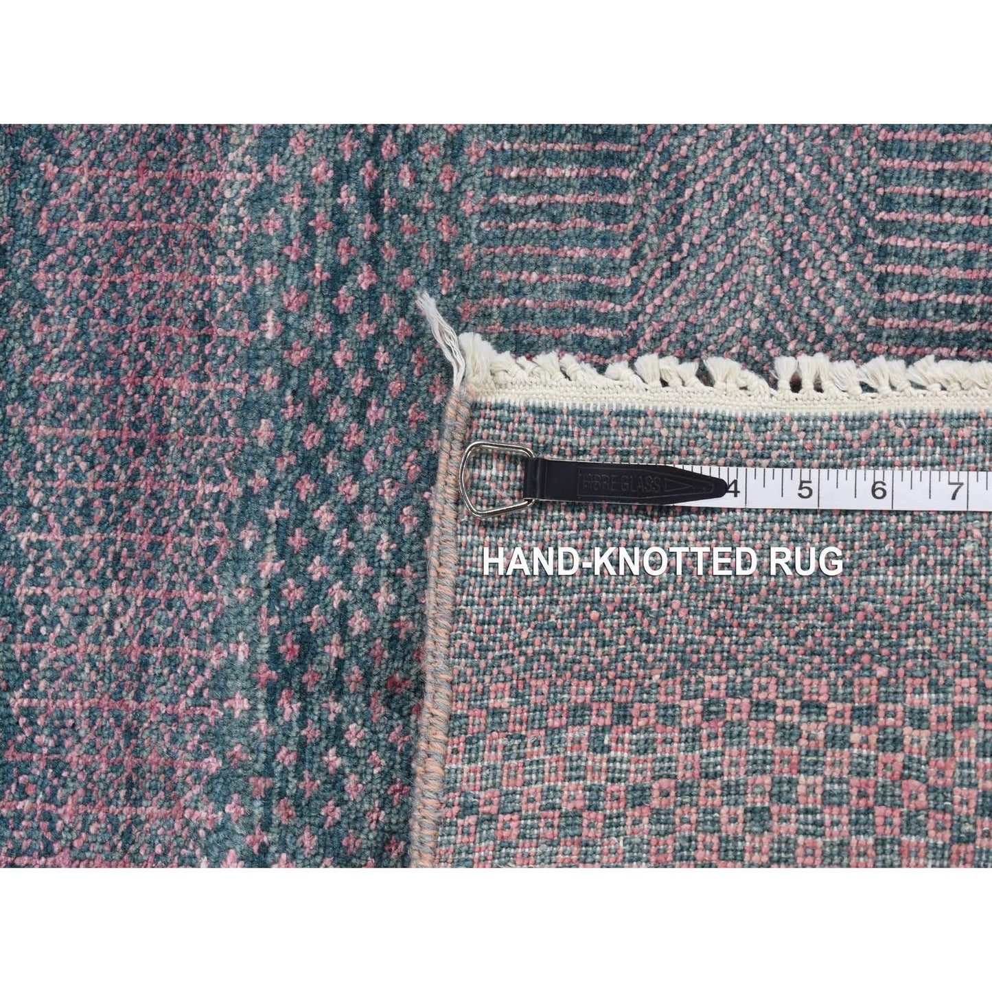 2'7"X8'10" Green Wool And Silk Grass Design Hand Knotted Runner Rug