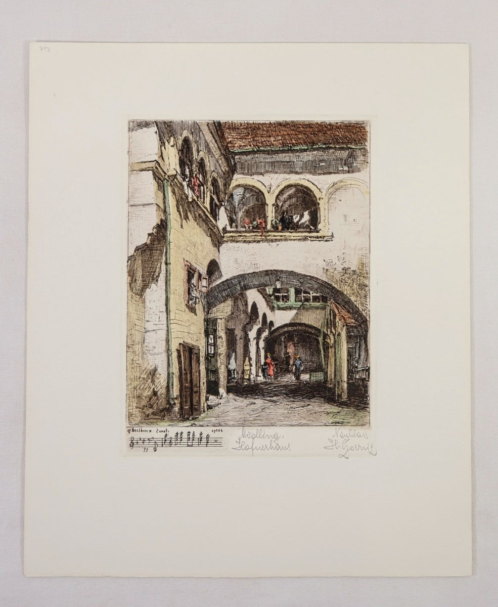 Herta Czernik-Kobanz Gzonning Etching Coloring "Mdling, Hafnerhaus" Beethoven
