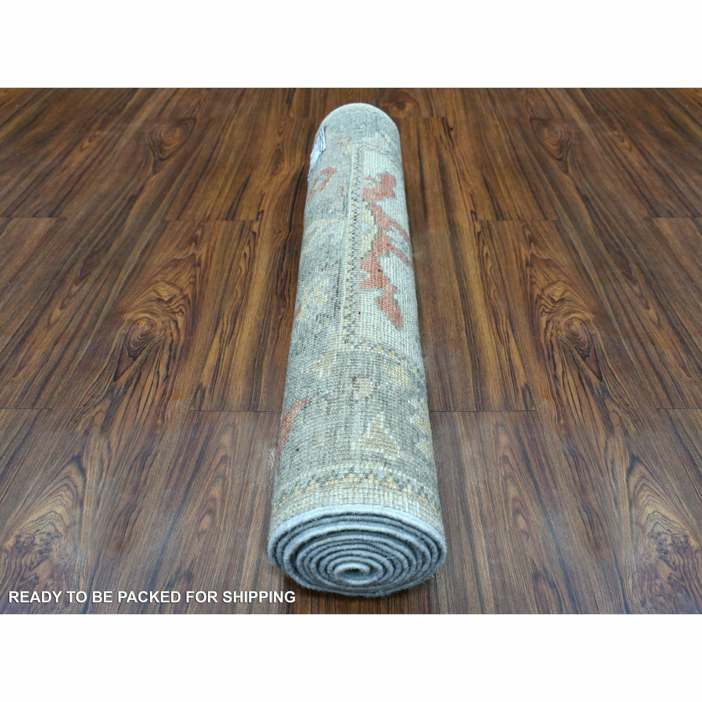 2'9"X9'5" Pure Wool Hand Knotted Gray Angora Oushak Oriental Runner Rug