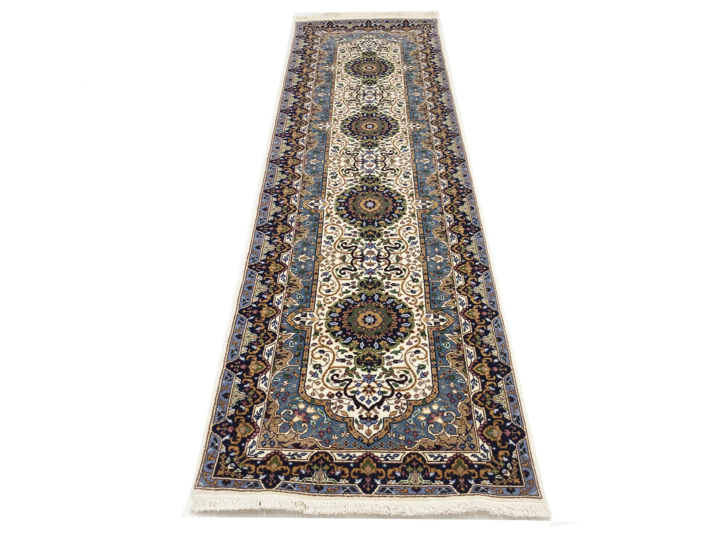 Handmade Kirman Oriental Runner Rug Floral Design