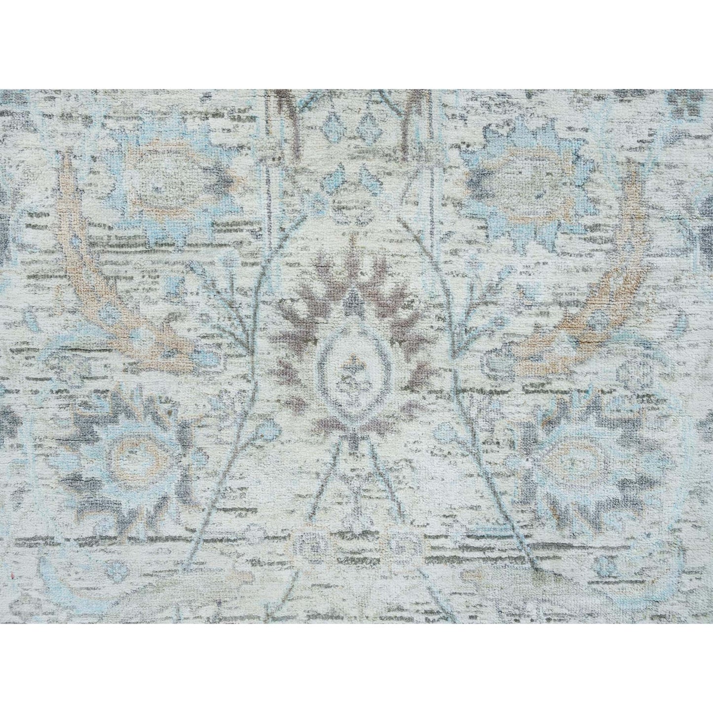 2'7"X8'2" Ivory Hand Knotted Sickle Leaf Design Silk/Wool Runner Rug