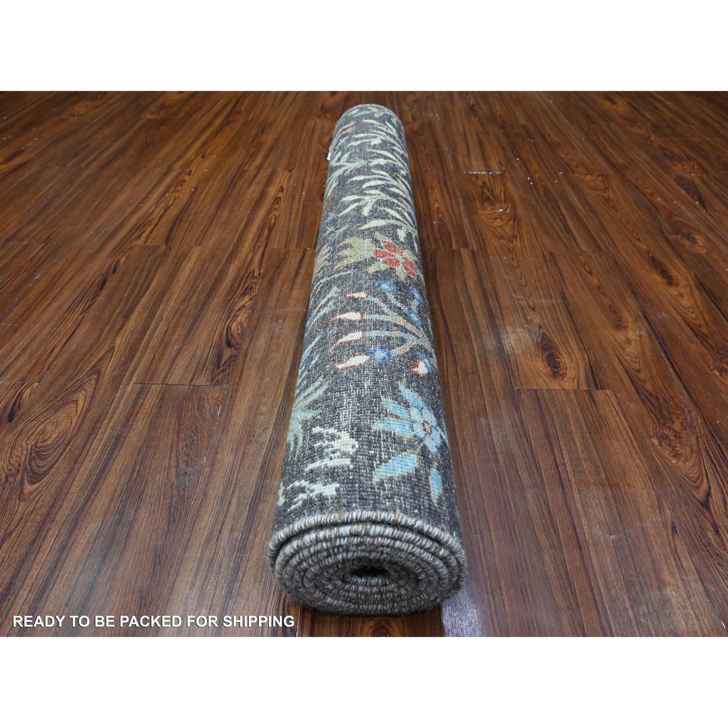 4'X10' Black Hand Knotted Organic Wool Afghan Peshawar Wide Runner Rug